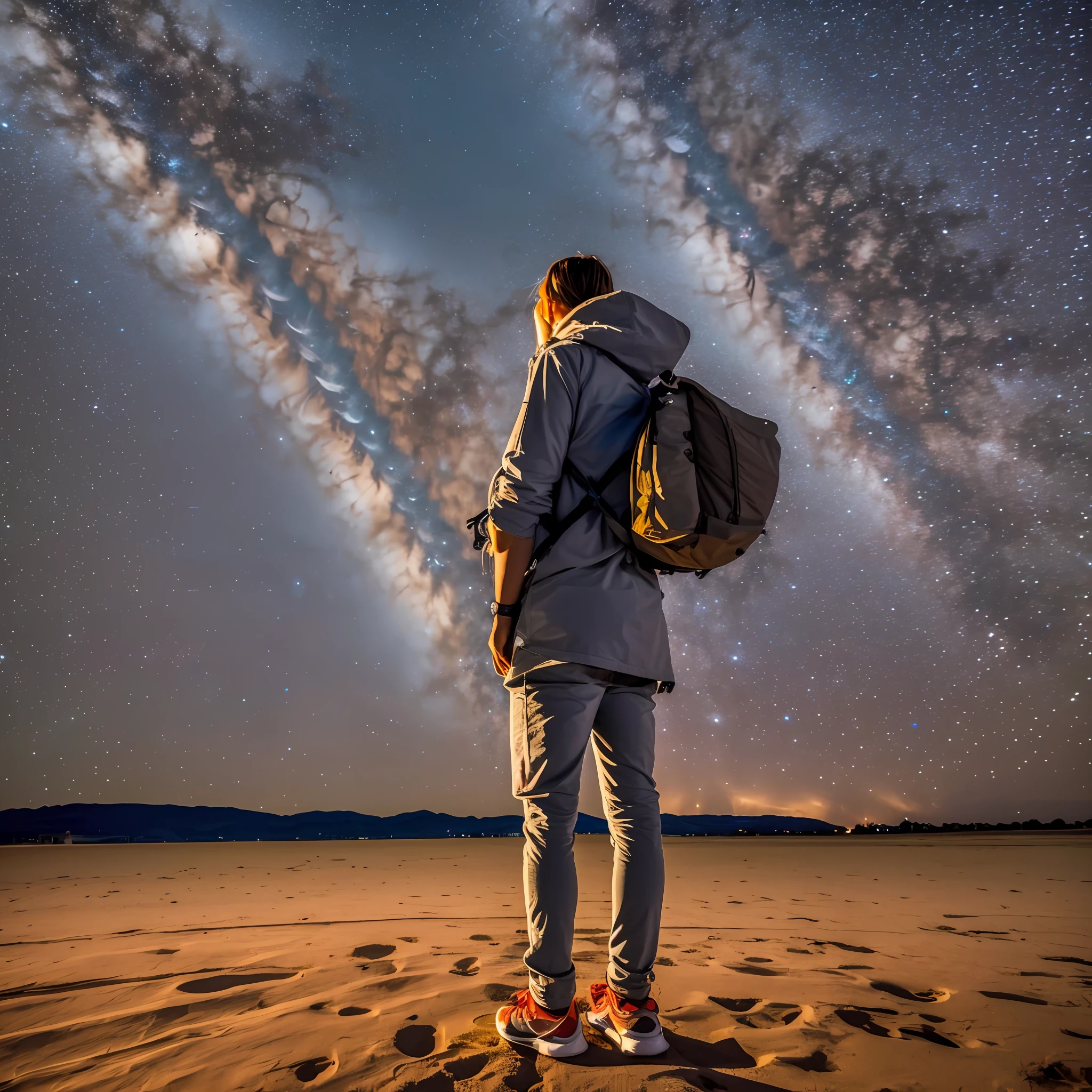 Photo of a person looking at the horizon on a star-studded night