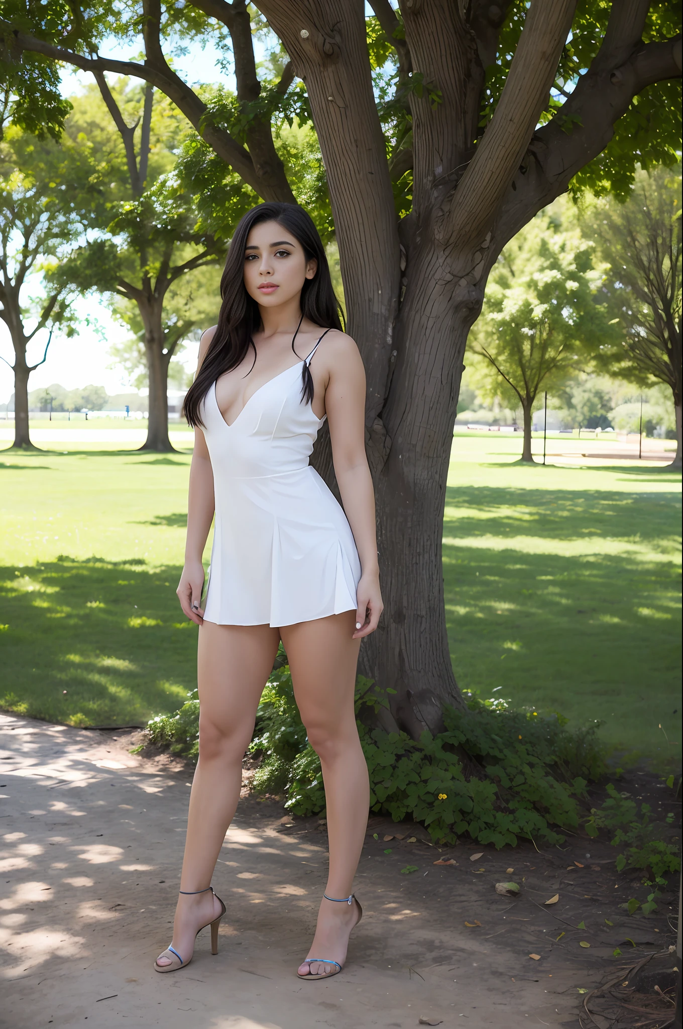 Lauren Jauregui, standing by a tree in a park, in a park, alone beautiful Latina woman, in the sexy park