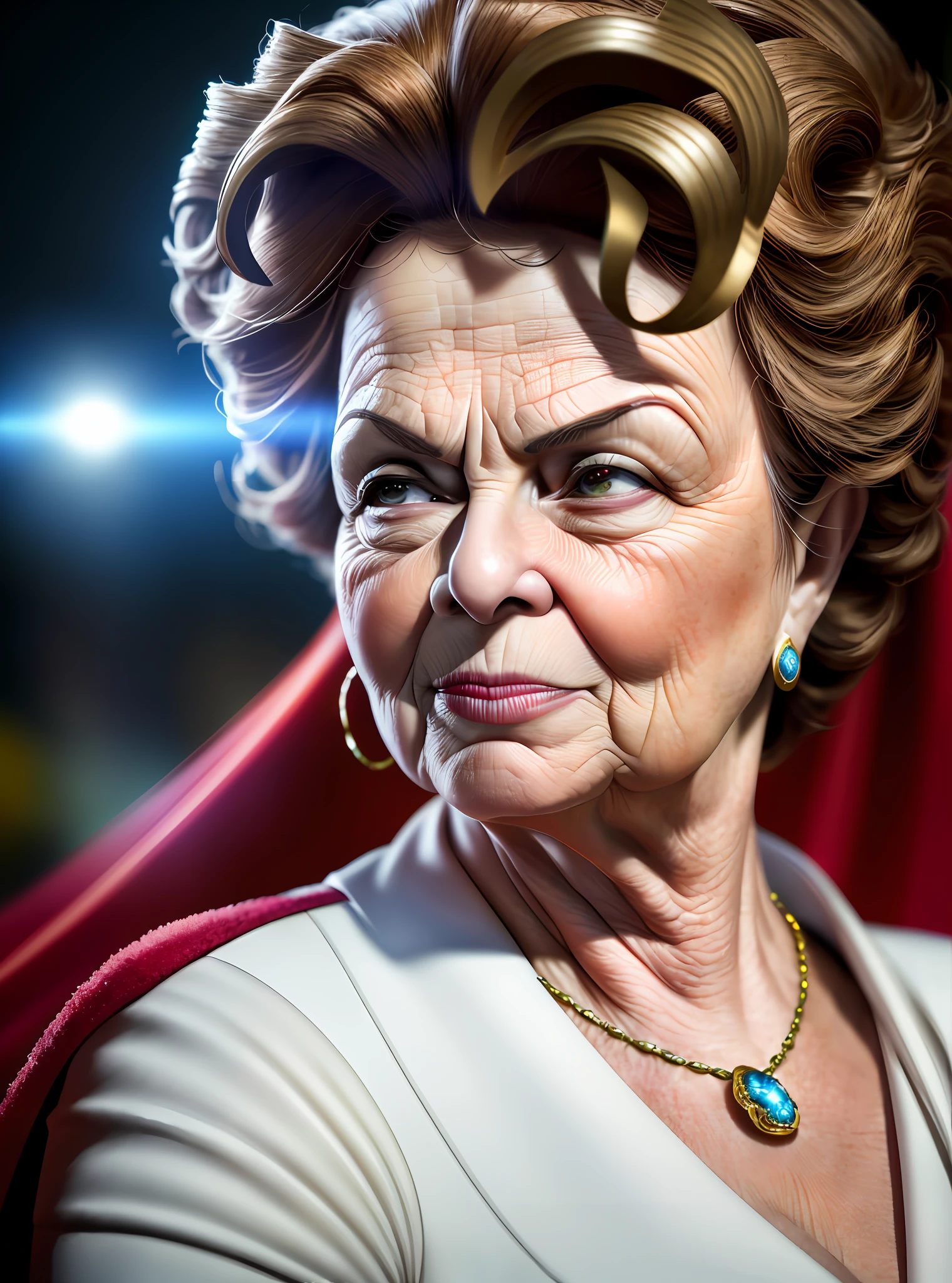 Dilma Rousseff, super heroine, 8k, high definition, hyper-realistic, + cinematic plan + dynamic composition, incredibly detailed, sharpness, details details + night with light + perfectionism + award-winning realism ((ambient lighting))