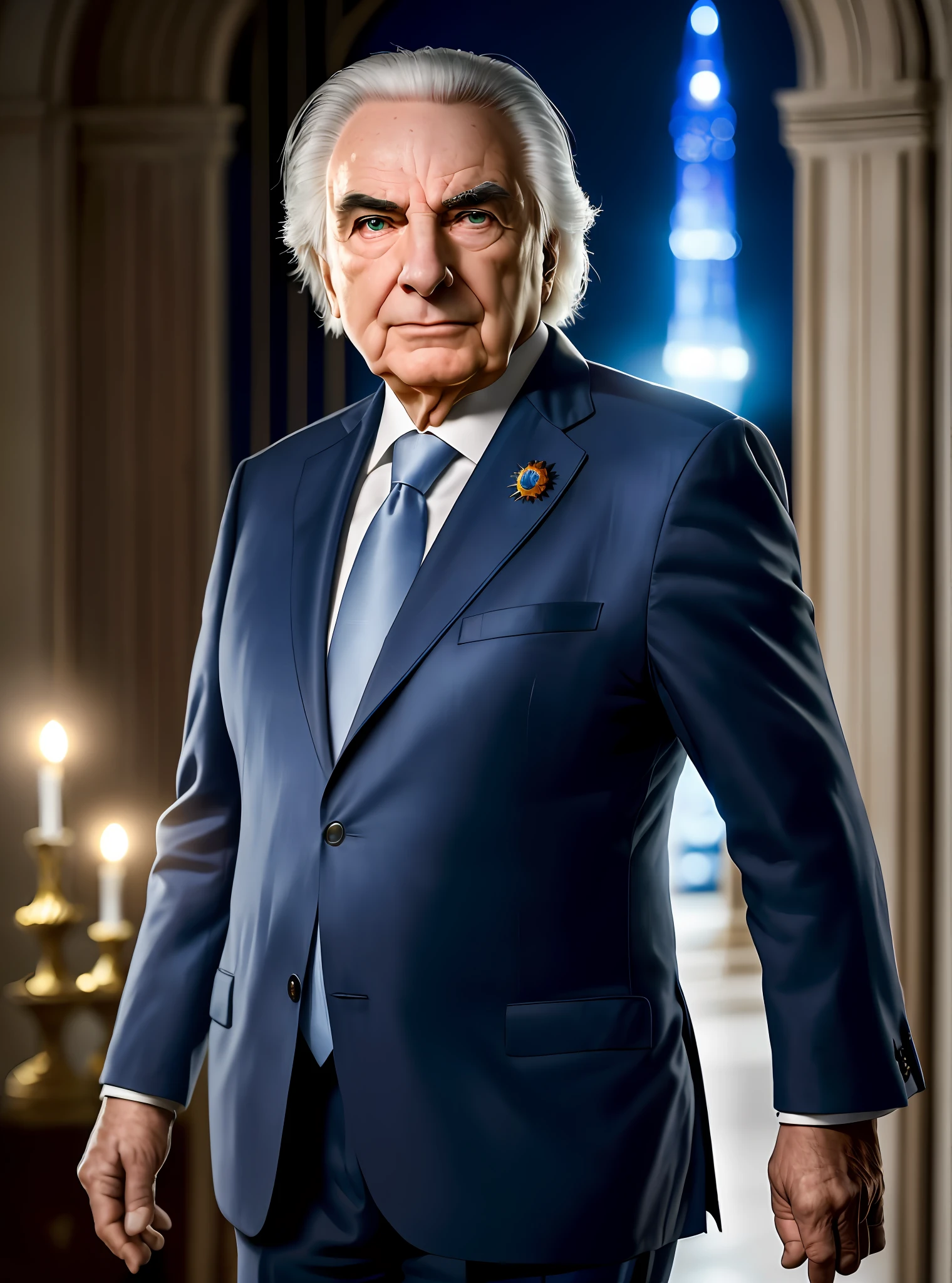 Michel temer, former president of Brazil, superhero,8k, high definition, hyper-realistic, + cinematic plan + dynamic composition, incredibly detailed, sharpness, details details + night with light + perfectionism + award-winning realism ((ambient lighting))