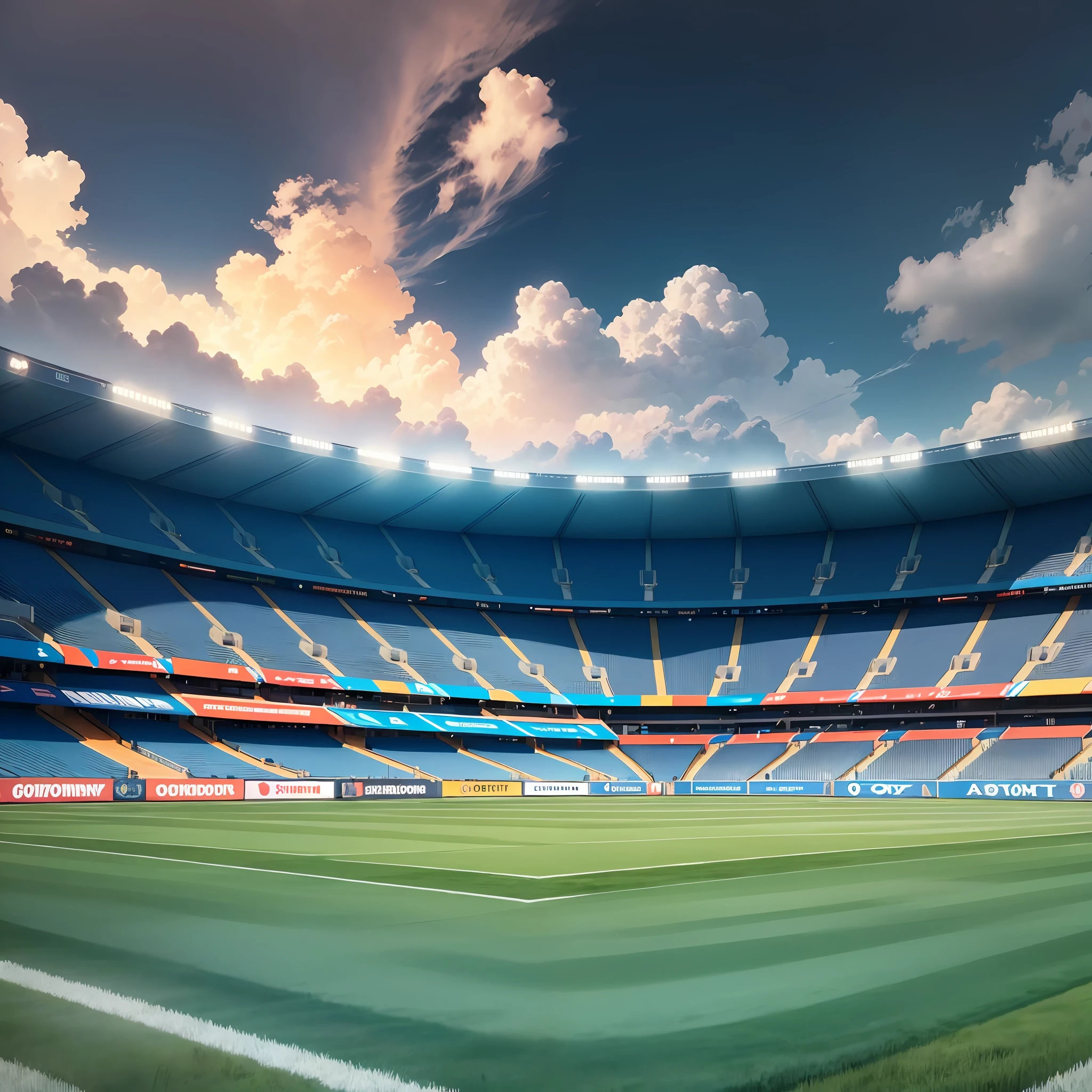 Scenery for Chroma Key, Colors Blue and Orange, YouTube, Realistic, Football Stadium --auto --s2
