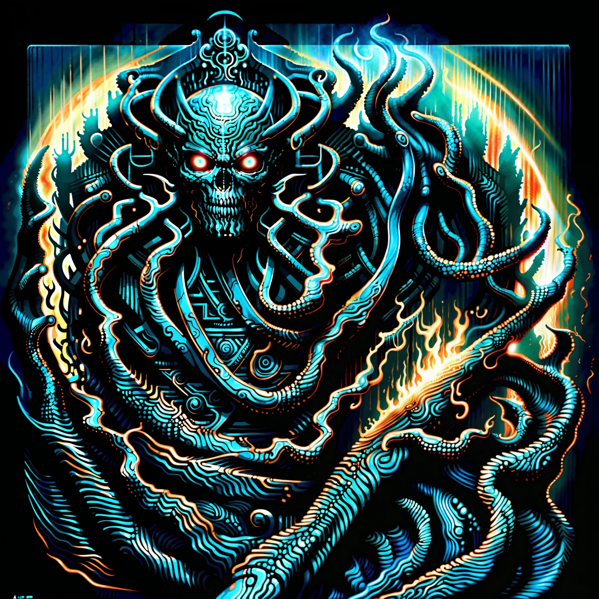 (Necronomicon Sketch:1.1),a archangel holding a skull and a bible \(object\), seven-pointed stars \(symbol\) on top, the Great ultimate on back,sanskrit,fire,blood,by atbgams,(masterpiece,best quality,official art,extremely detailed CG unity 8k wallpaper:1.4),super fine illustration,highly detailed,very detailed background,highly detailed background,gorgeous nature refined rendering,contour deepening,professional artwork, famous artwork,Vivid Colors,clarity,