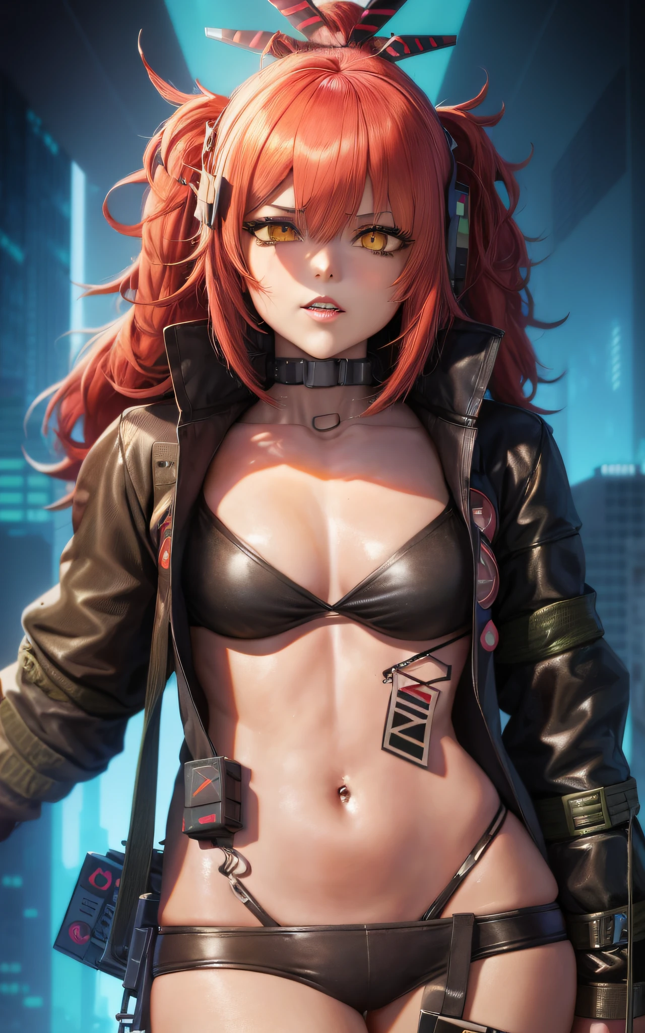 mulher arafed em uma jaqueta verde e pose de bikini preta, cyberpunk anime girl in hoodie, female cyberpunk anime girl, cyberpunk anime girl, cyberpunk 2 0 y. o model girl, m4 sopmod ii girls frontline, perfect android girl, cyberpunk anime girl mech, portrait hentai anime space cadet girl, muted cyberpunk style, best anime 4k konachan wallpaper
