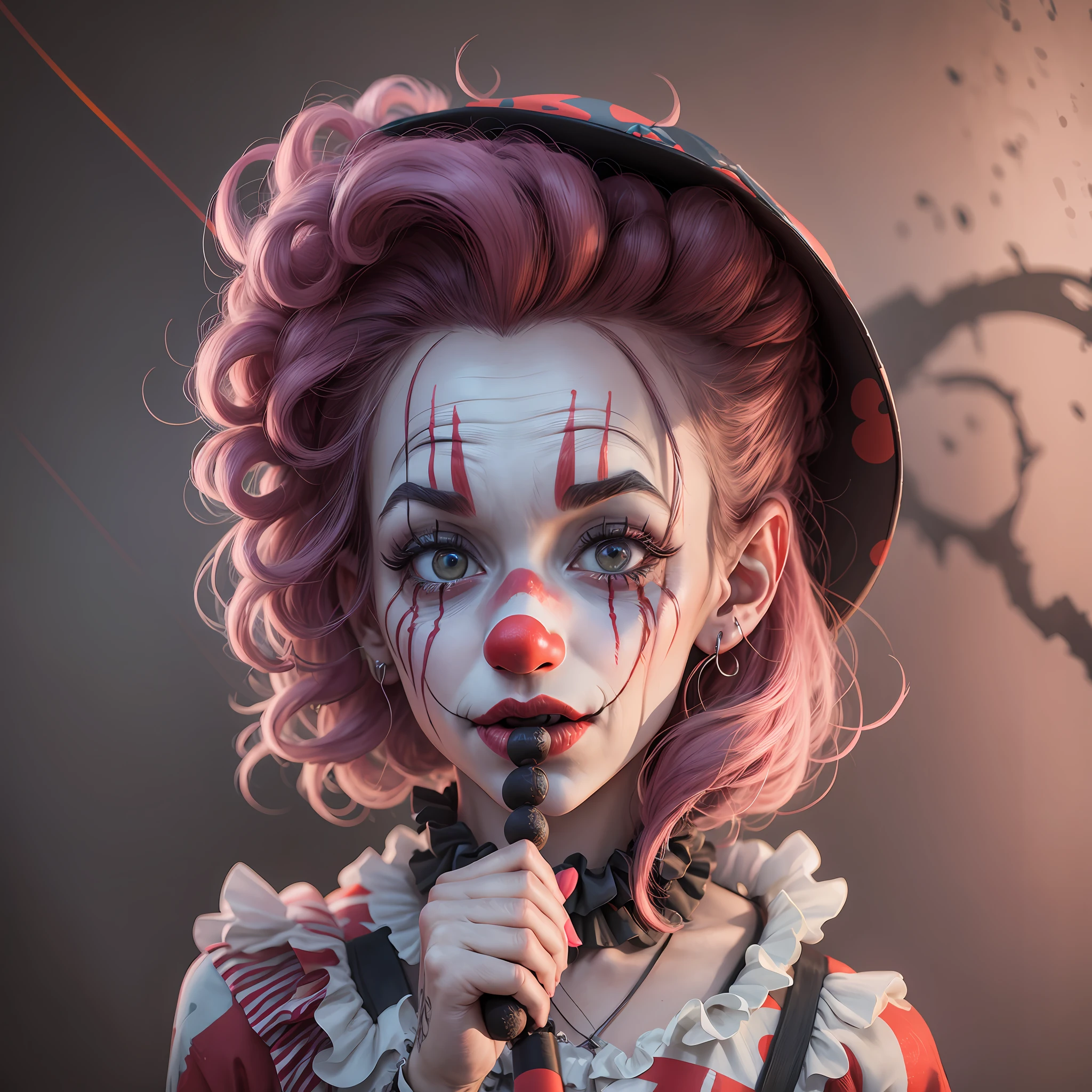 cute clown holding a licorice, unreal 5, 9:16, 8k, high quality, ultra resolution, noise reduction, 3D render --auto --s2