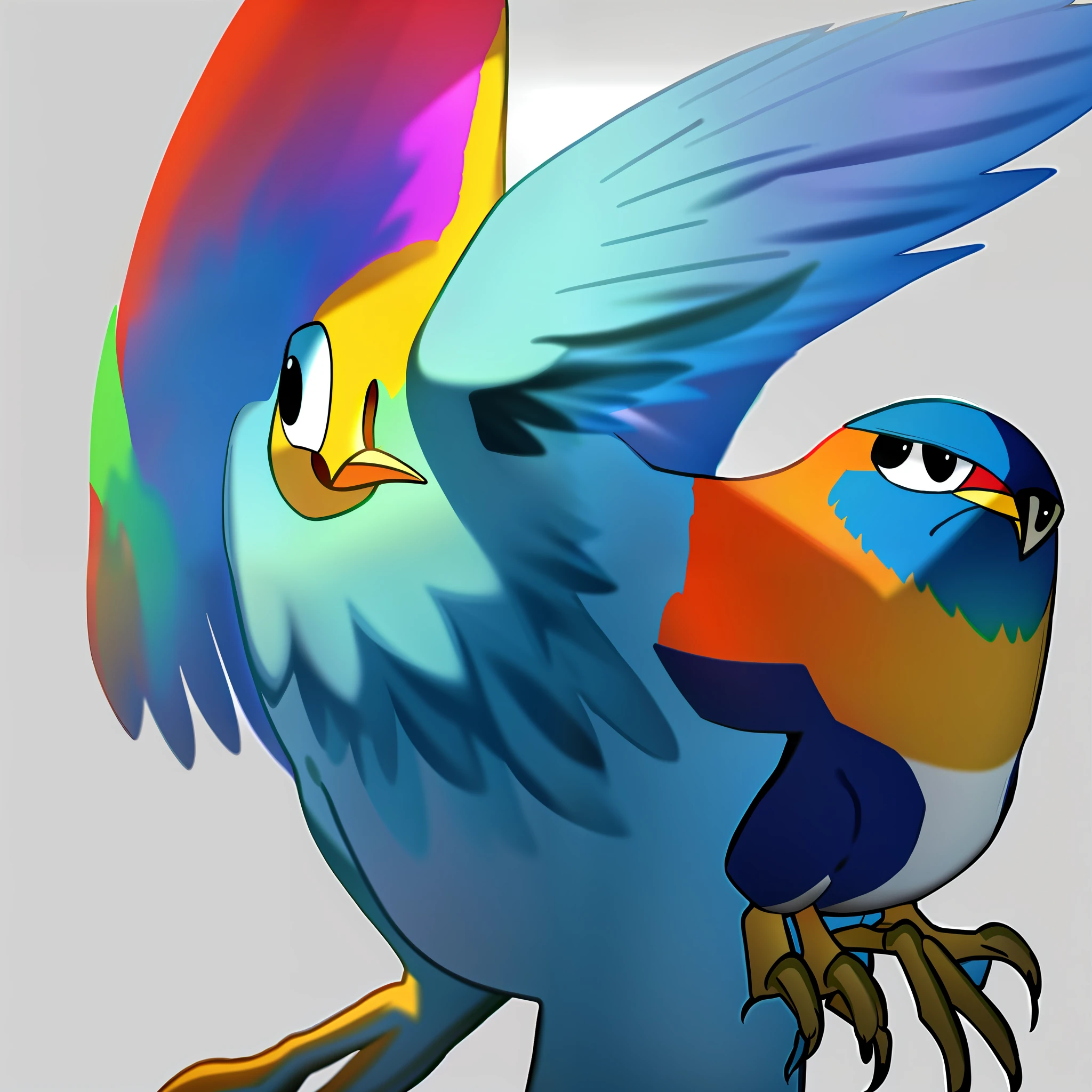 Tall cute baby, a brave and adventurous Disney Pixar rooster with colorful feathers, sharp claws, warm lighting and a determined mood White background Disney, 8k, CMYK - no borders