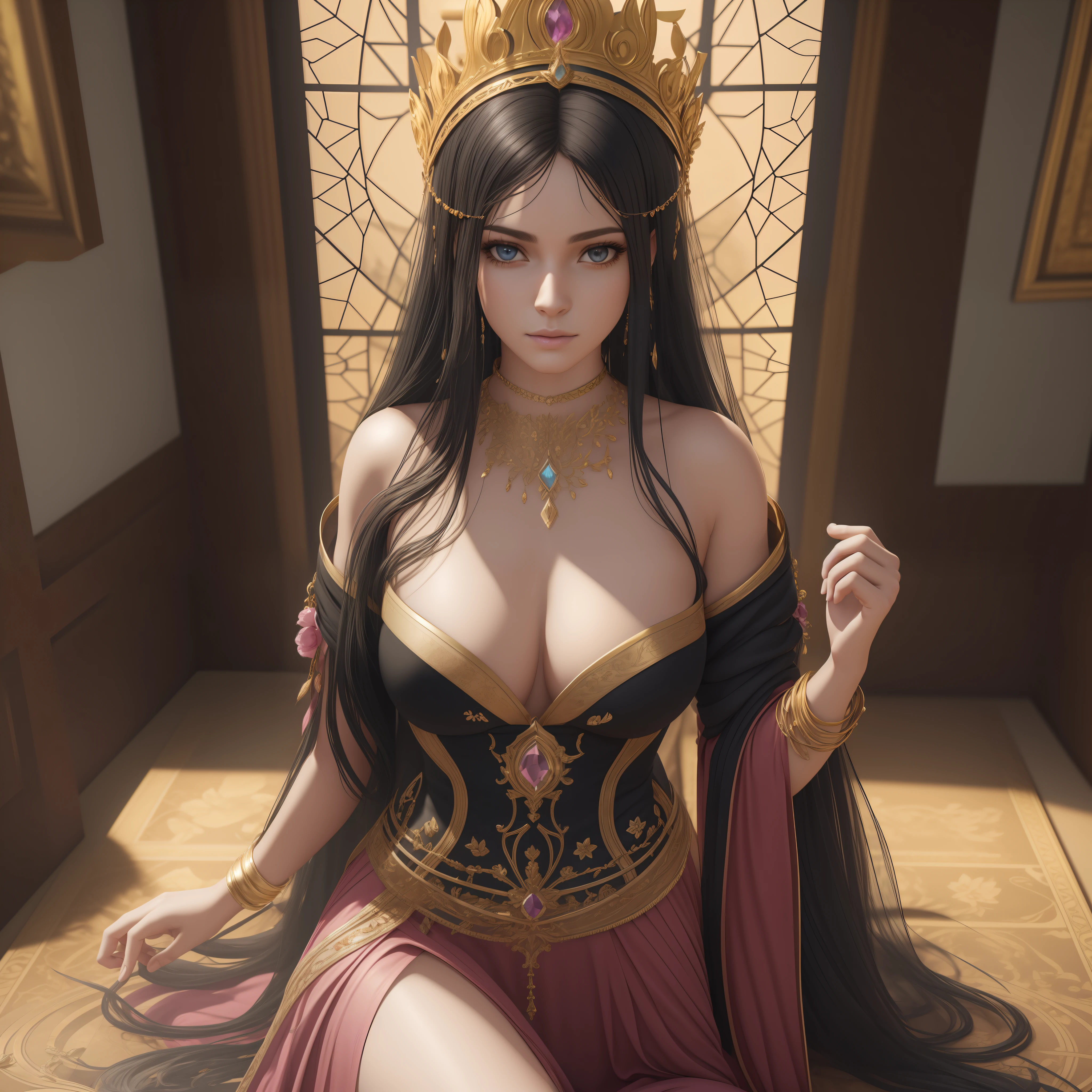 beautiful sacer with long dress gotic style, in dark florest with ambar in floor, head, complex 3d render ultra detailed, 1women, looking at viewer, (PureErosFace_V1:0.6), 30 yo, black long hair with golden crown, wet hair, pure, real human skin, huge breasts, pure pink, vibrant details, hyperrealistic, beautiful background (room:1.2), octane render, 8k, best quality, masterpiece, an extremely delicate and beautiful, extremely detailed ,CG ,unity ,wallpaper, (realistic, photo-realistic:1.37),Amazing, finely detail, masterpiece,best quality,official art, extremely detailed CG unity 8k wallpaper ,