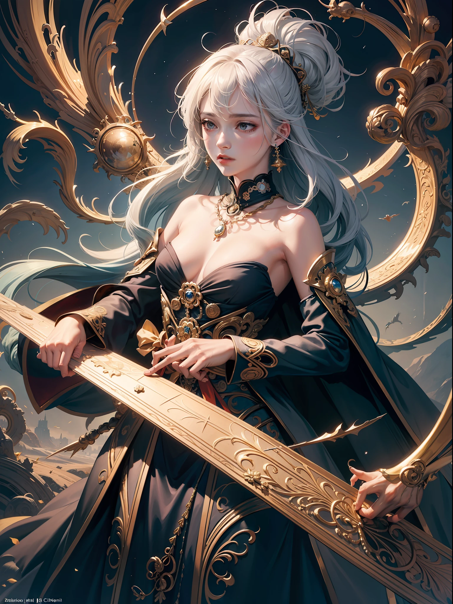 official art, Unity 8k wallpaper, ultra detailed, beautiful and beautiful, masterpiece, best quality and neatly dressed, (zen, mandala, tangled, tangled), (fractal art:1.3) , 1girl, very detailed, dynamic angle, cowboy shot, most beautiful chaotic form, elegant, fauvist design, bright colors, romanticism, james Jean, Robbie Devi Antono, Ross Tran, Francis Bacon, Michal Mraz, Adrian Ghenny, Petra S. Kotwright, Gerhard Richter, Takato Yamamoto, Ashley Wood, atmosphere, the ecstasy of musical notes, flowing notes visible,