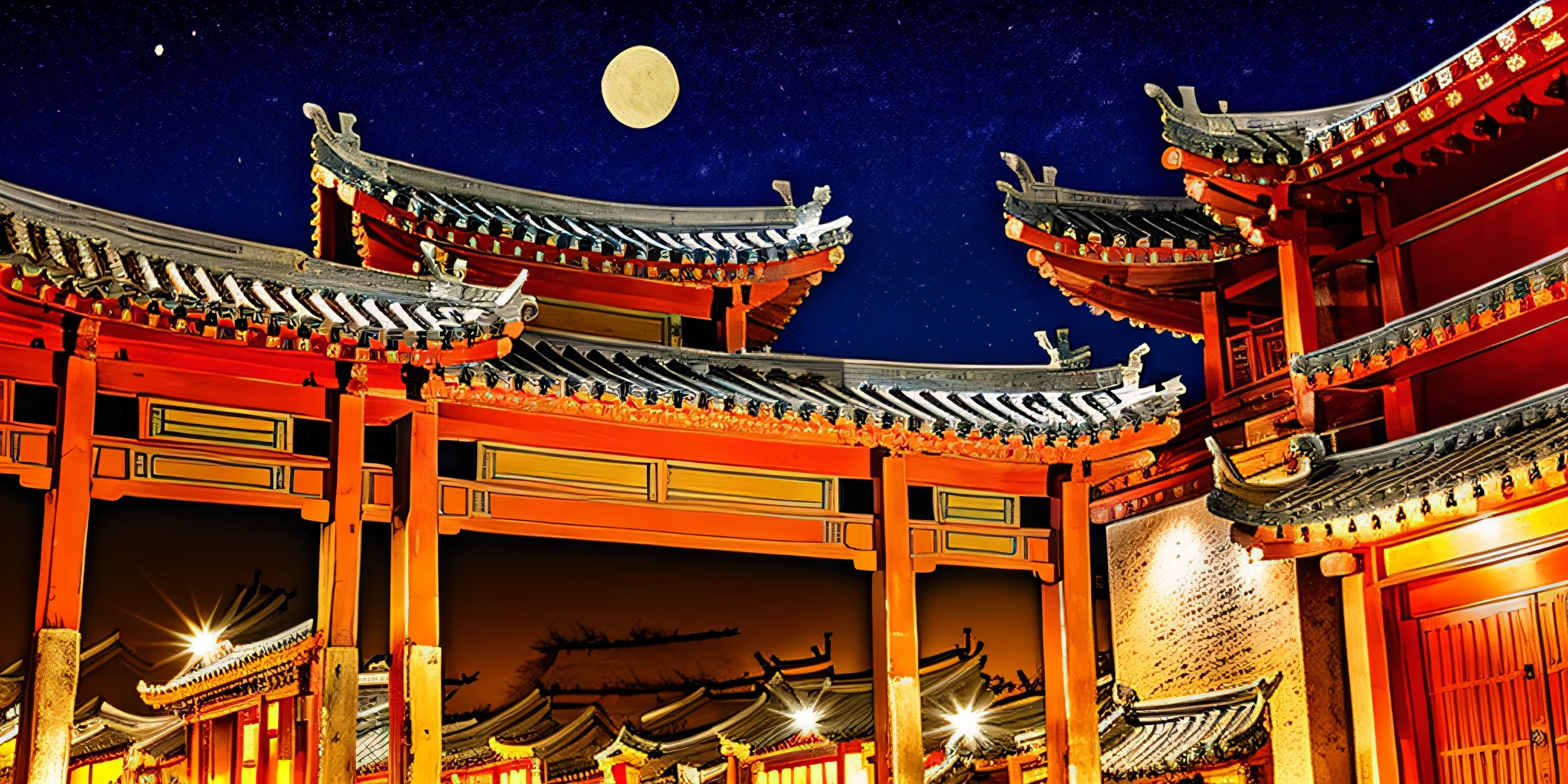 in the style of scenery, night, street in a village in ancient china