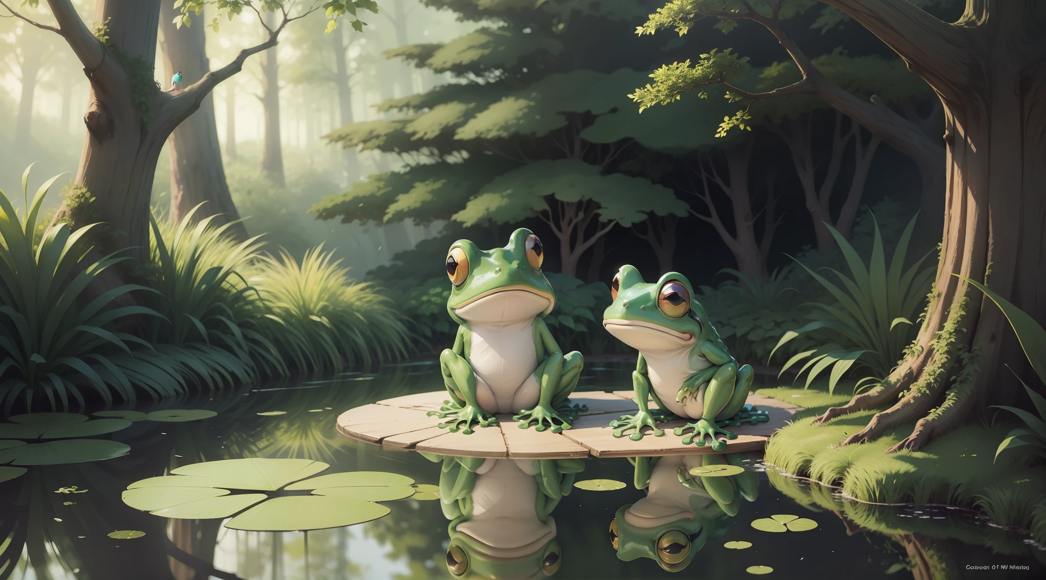 Frog, pond, forest, children's book, cartoon