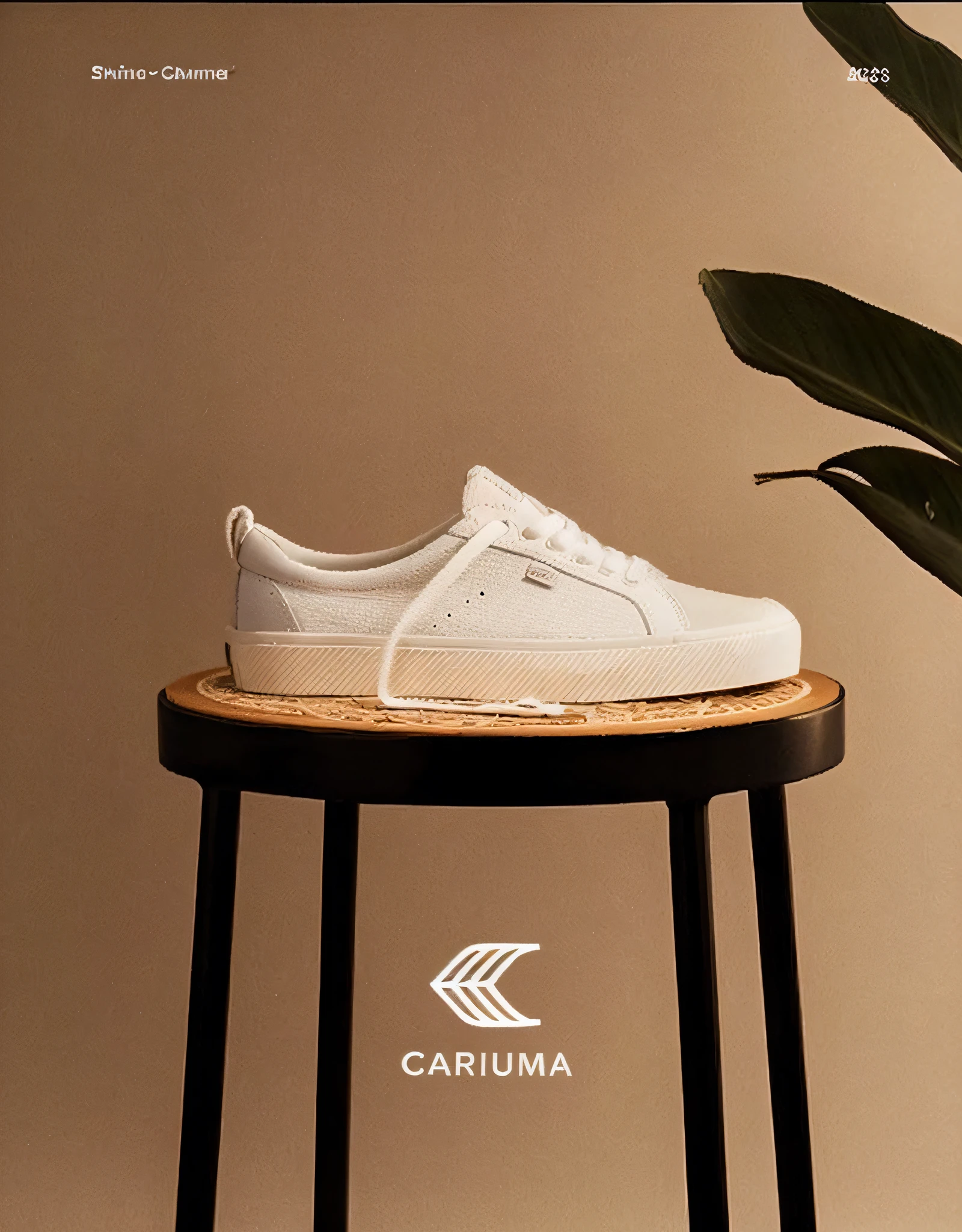 a white sneaker sitting on top of a stool next to a plant, white shoes, by Rhea Carmi, 😭 🤮 💕 🎀, focus on sneakers only, sneakers, karma, grainy, on textured base; store website, the best, low gamma, karolina cummings, high quality product photography, captured on canon eos r 6, f / 2 0