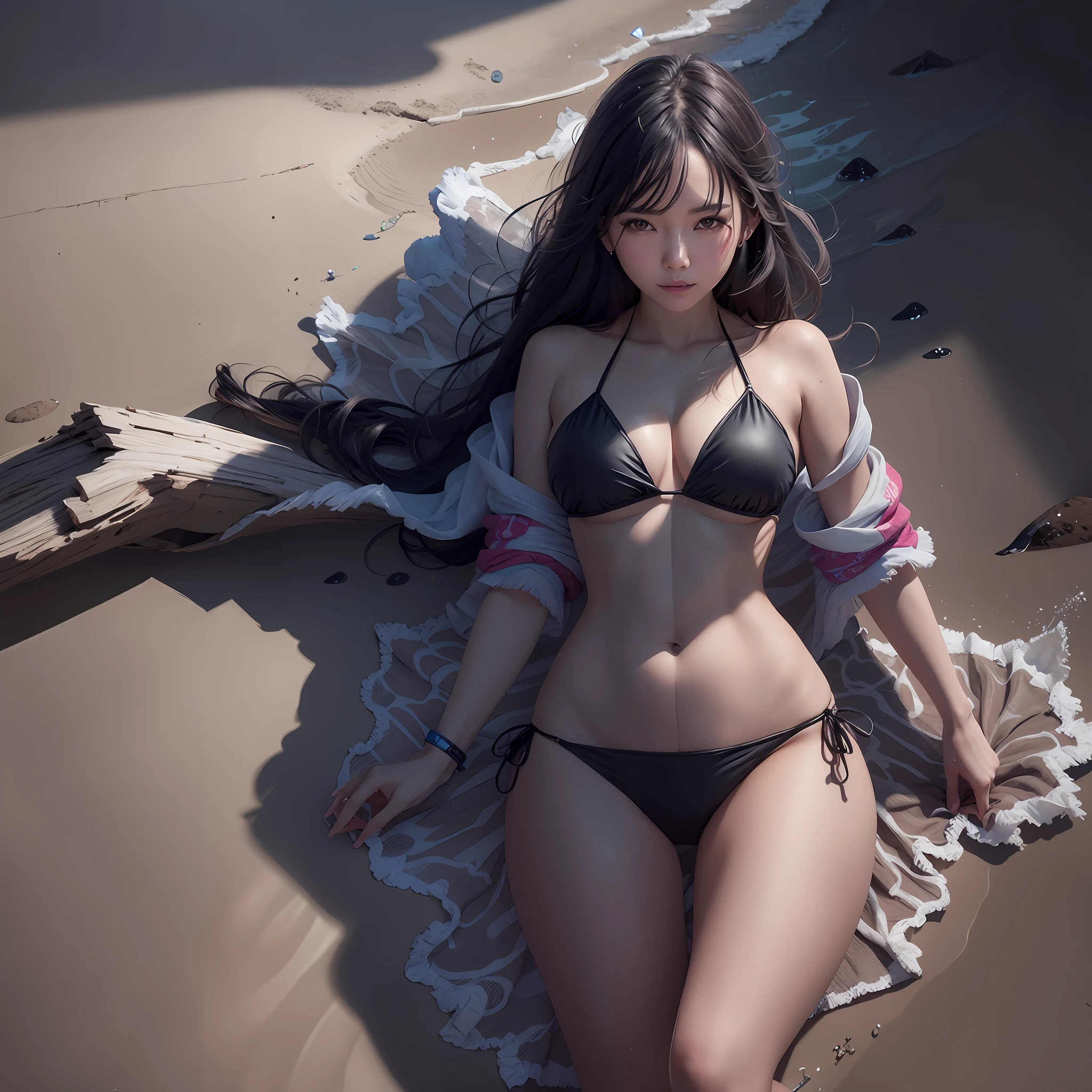 araffe woman in a bikini laying on a beach towel, wlop and ross tran, ross tran and wlop, tithi luadthong, ross tran 8 k, realistic bikini, cinematic. by leng jun, sexy girl, photorealistic perfect body, karol bak uhd, alena aenami and artgerm, ig model | artgerm