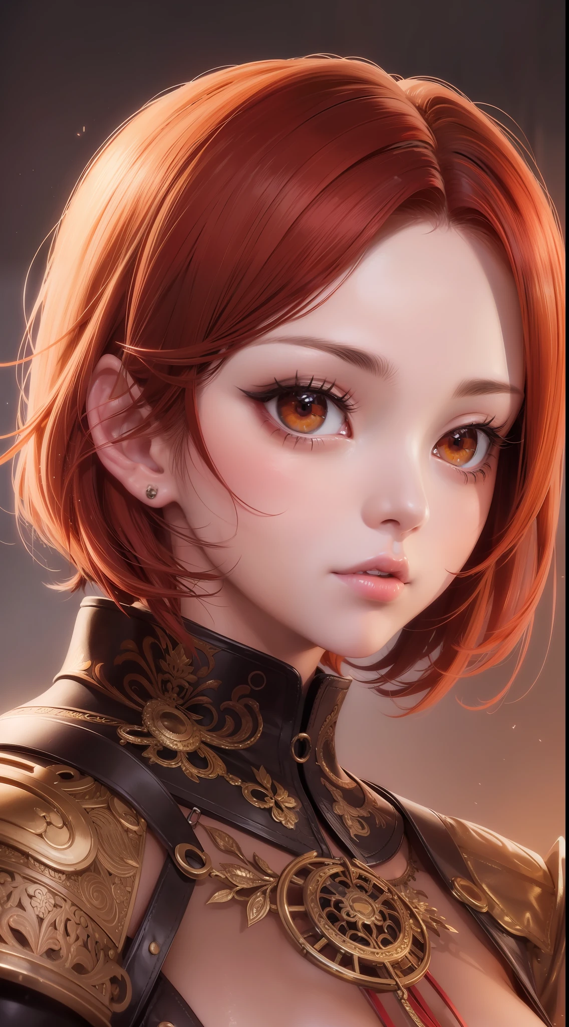 Stunning anime face portrait of girl with short red hair, red eyes, perfect, intricate, anime digital artwork, 8k, UHD, HDR - Self Portrait - s2.