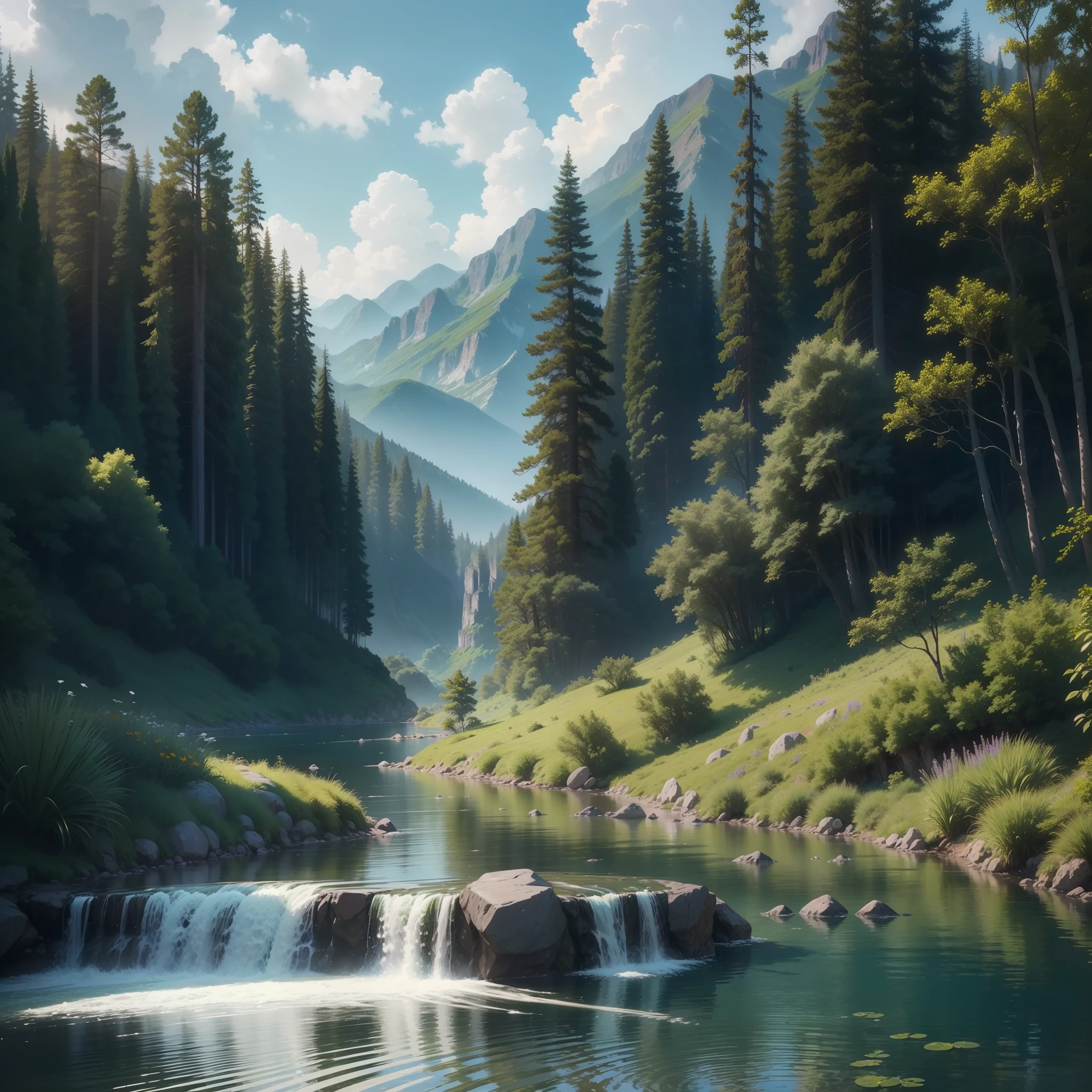 You are in a truly lush and magnificent place. Around it rise majestic mountains, with towering peaks that touch the sky. The mountains are covered by dense verdant forests, where tall trees intertwine and form a natural canopy. The sun's rays find gaps between the leaves, creating a play of light and shadows that dance softly on the ground.
In front of you stretches a vast breathtaking scenery. Crystal clear and pure waters spread out in a serene river that cuts through the landscape. The smooth flow creates small ripples that glow like diamonds under the glare of the sun. Colorful fish swim gracefully in the waters, creating a symphony of movement and life.
The air you breathe is pure and fragrant, loaded with the sweet aroma of the wildflowers that dot the nearby countryside. The fragrances blend harmoniously, bringing a sense of serenity and renewal.
Looking at the horizon, you spot a majestic mountain range, which stretches as far as the eye can see. Its imposing heights are covered by lush vegetation, with trees that seem to touch the sky. On the slopes of the mountains, waterfalls glow like silver veils, pouring their clear waters into crystal clear pools.
With every step you take, a symphony of natural sounds envelops you. The chirping of exotic birds, the gentle murmur of the wind on the leaves of the trees and the soft noise of the waters in their continuous flow form a harmonious melody that fills the air.
This divine place is a hidden treasure, filled with hidden wonders and secrets. With each glance, you discover new details that enrich your experience. It is a true living painting, a masterpiece of nature in its most splendid form.
Create an attractive image for the "God of Fishing" online store that captures the essence of fishing as a sport of adventure and excitement. Be sure to include ultra-realistic details such as the texture of the water, the sunlight reflecting off the surface