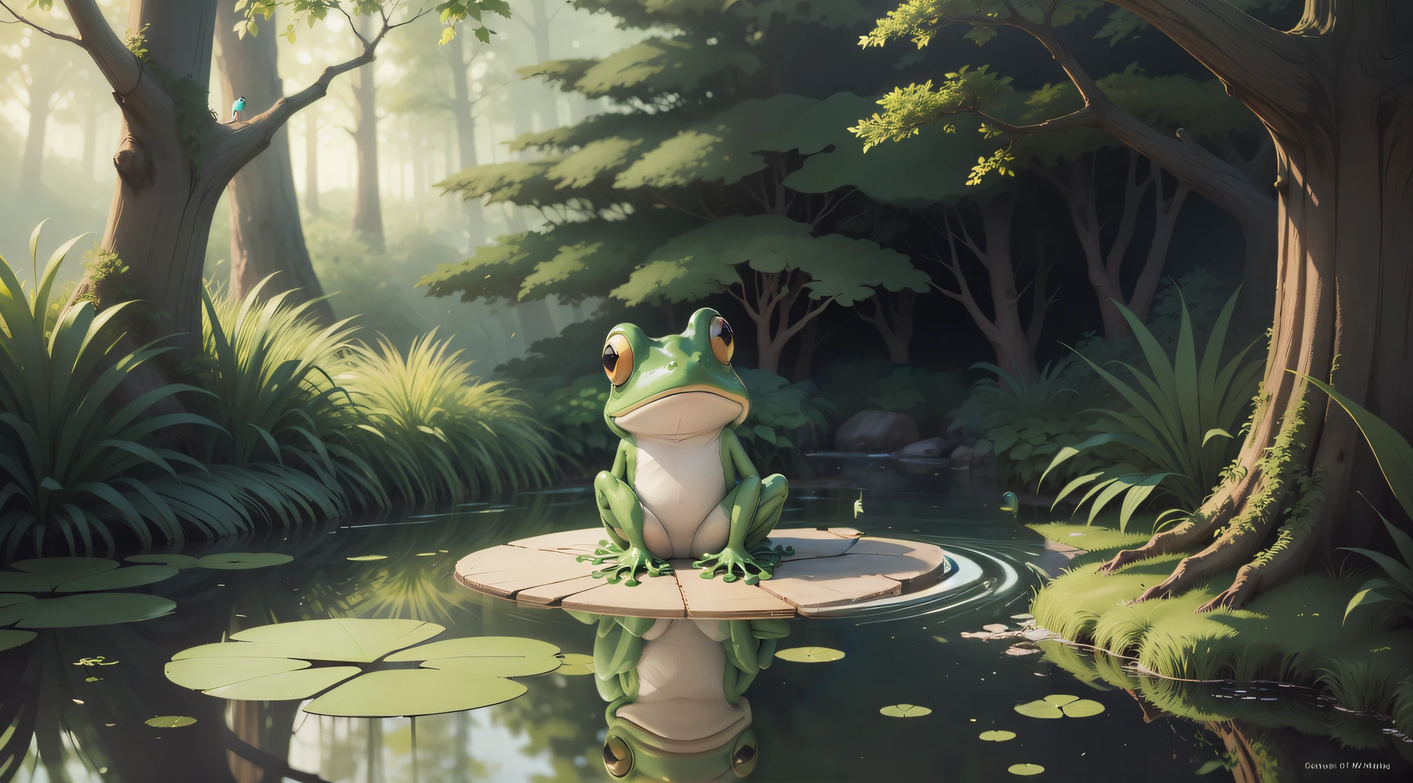 a cute coeolho of the same artistic style and with replexo in the water