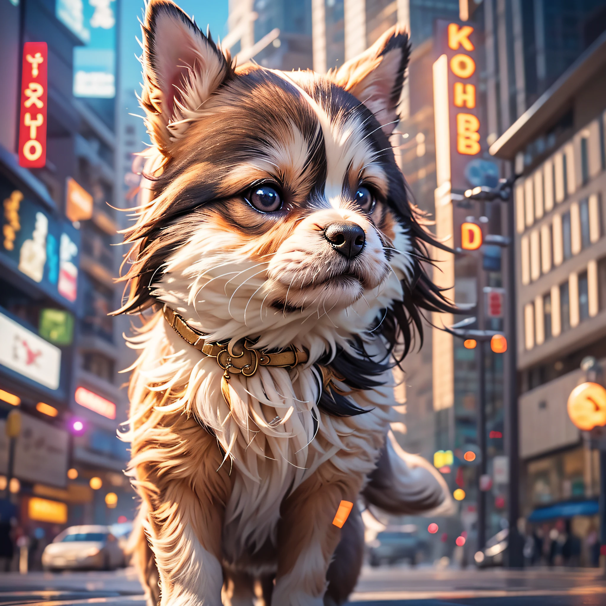 close-up photo of a very cute shitzu puppy in the city, soft volumetric lights (backlighting: 1.3), (cinematics: 1.2), intricate details (ArtStation: 1.3), Rutkowski --auto --s2