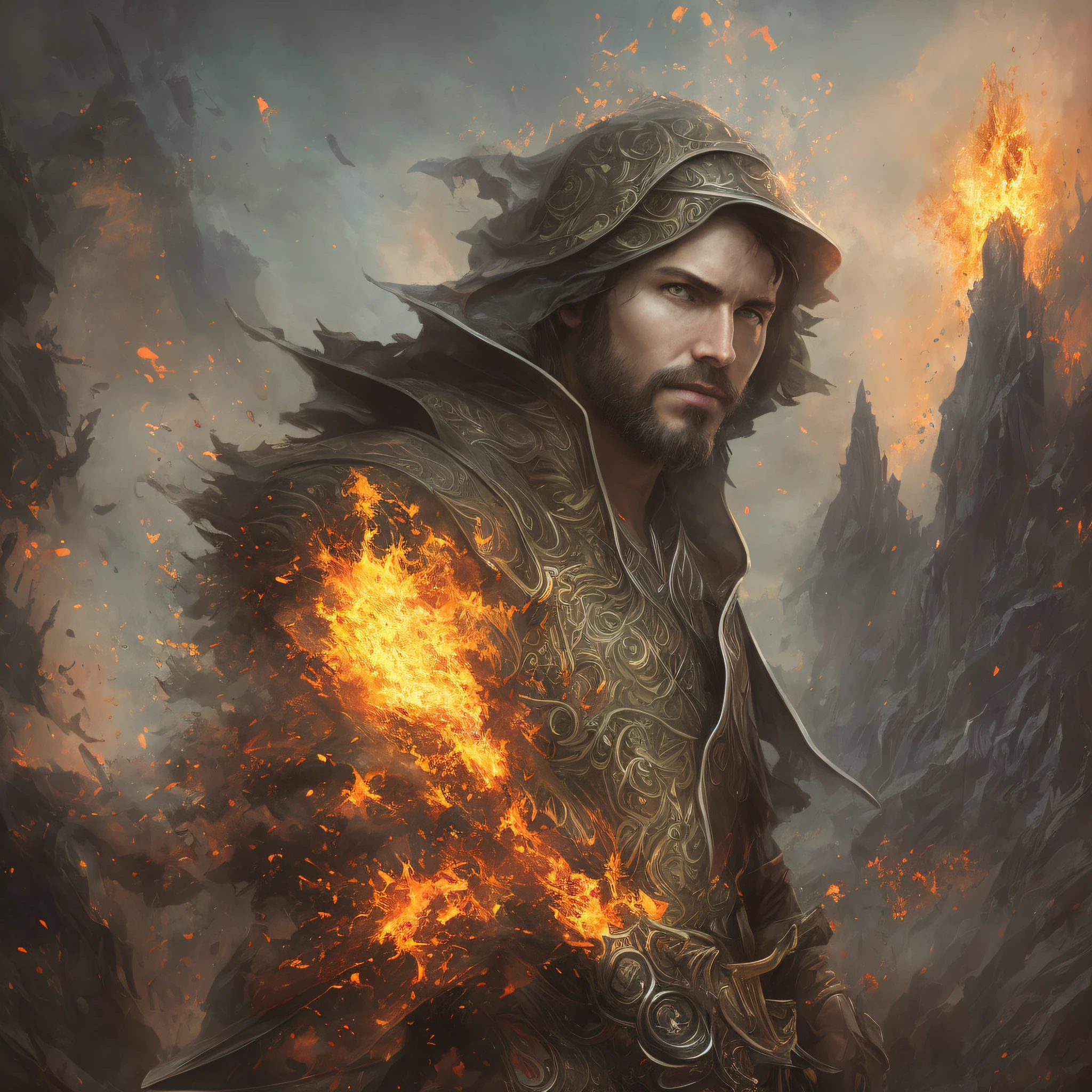 Bastien Lecouffe-Deharme, Kelly Sue Deconnick, Art Fitzpatrick style of Male Magma Elementalist, Cursed Island, Epic, Prismatic, award-winning --auto --s2