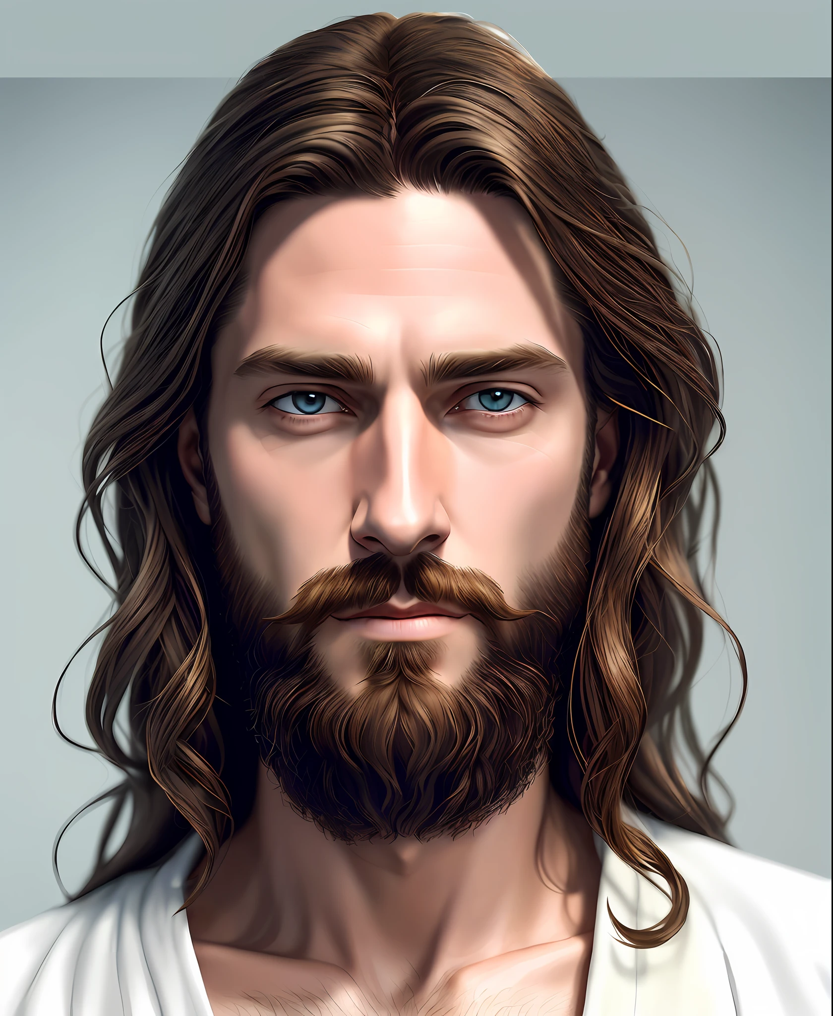 arafed image of a man with long hair and a beard, portrait of jesus christ, handsome stunning realistic, realistic digital painting, highly detailed realistic face, detailed realistic face, ultra realistic digital painting, highly realistic digital art, realistic digital illustration, very realistic digital art, realistic detailed face portrait, realistic detailed face, highly detailed character, realistic digital art, digitally painted