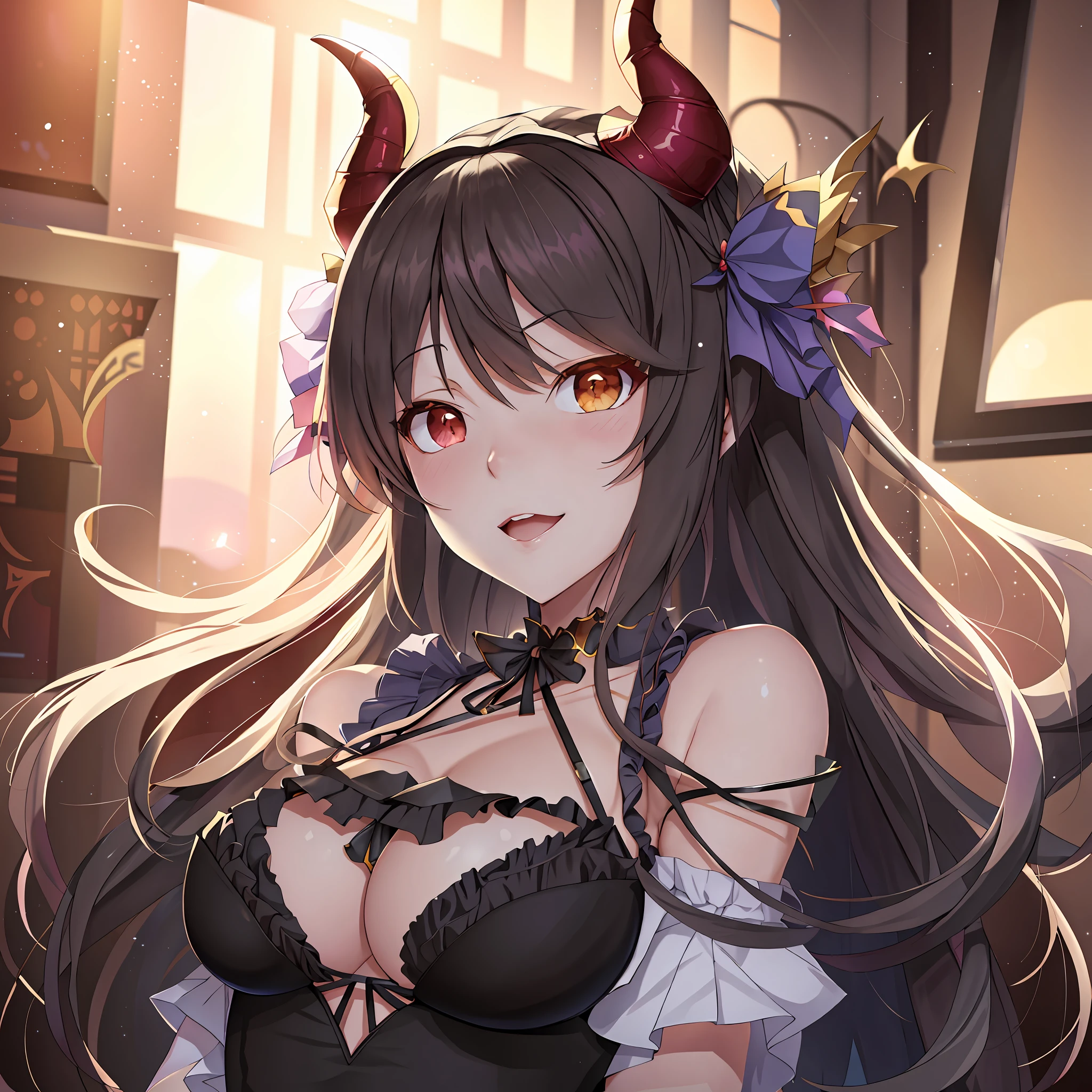 anime girl with horns and a bra top posing for a picture, beautiful succubus, demon anime girl, mika kurai demon, succubus in tight short dress, succubus in sundress portrait, seductive anime girl, ayaka genshin impact, guweiz on pixiv artstation, kawacy, extremely detailed artgerm