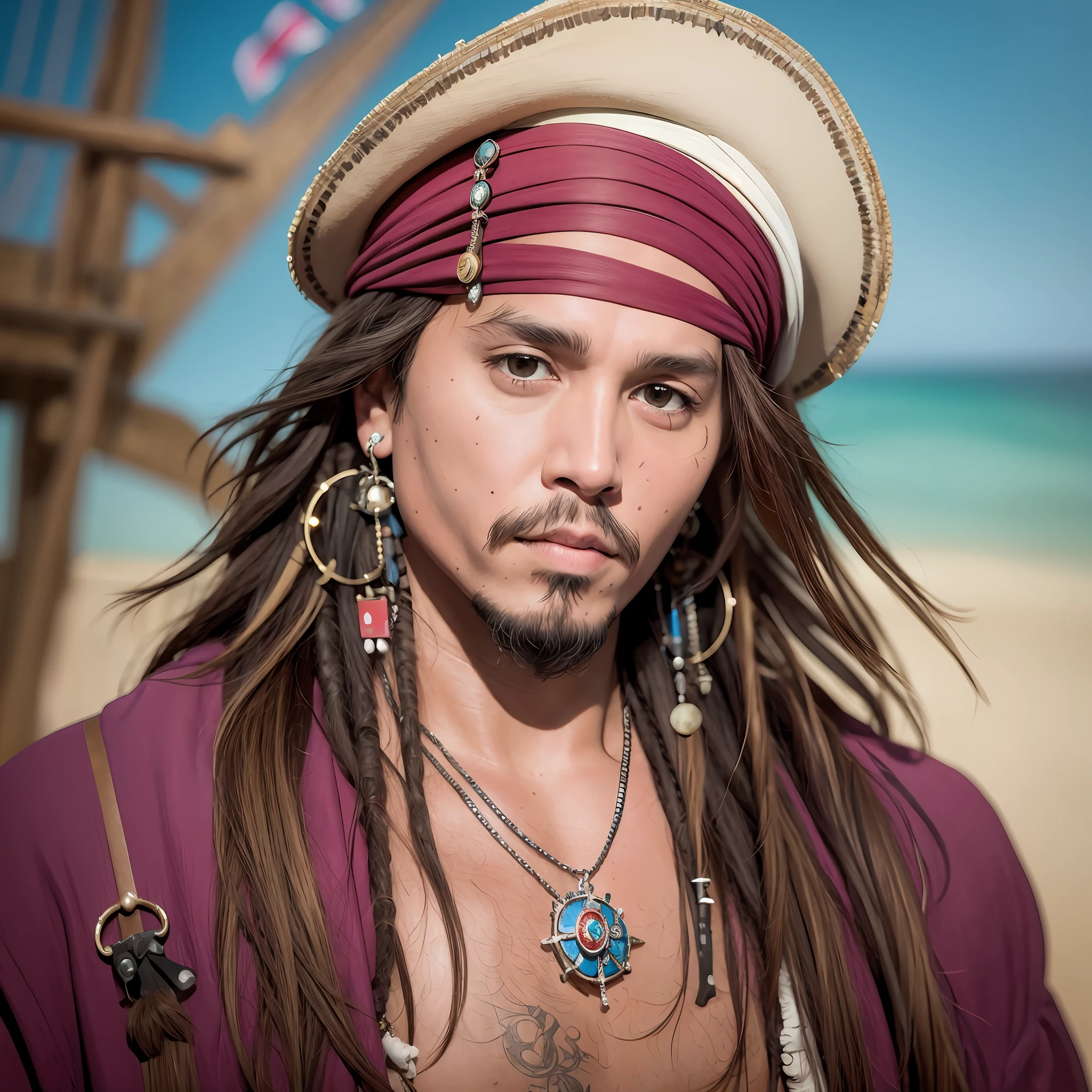 Johnny Deep, Jack sparrow, realistic portrait, self, front camera, iPhone 11, ship background, 4k image resolution. --auto --s2