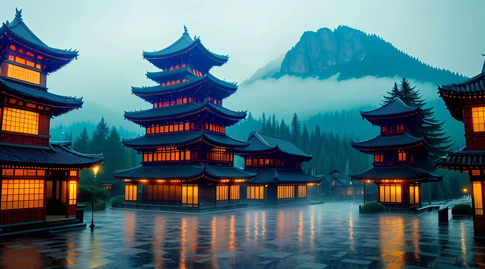 Correct the imperfection of the roof and the building, do the same to the other side