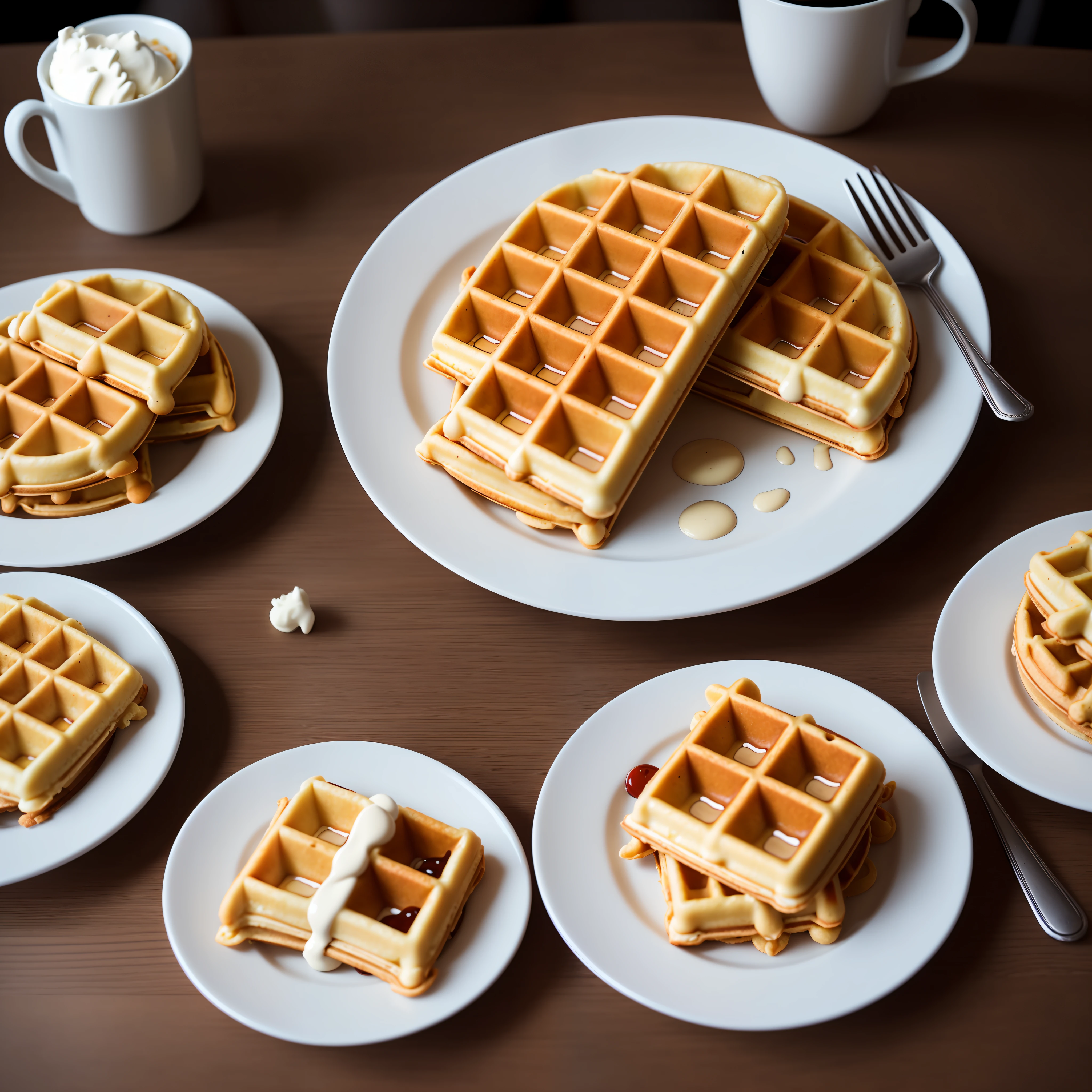 RAW photo, waffles, foodphoto, dslr, soft lighting, high quality, film grain, Fujifilm XT