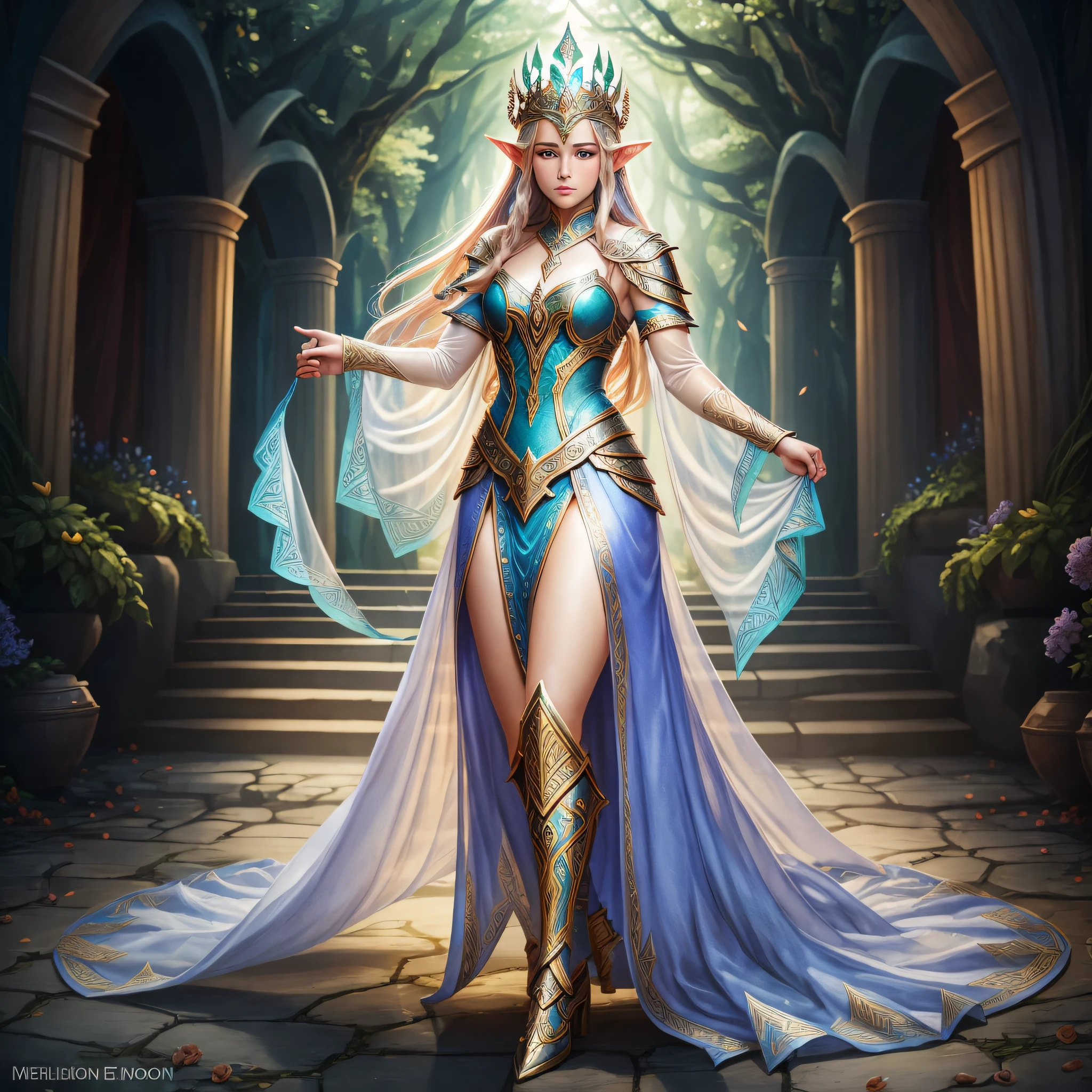 (detailed photo), (high quality), queen of elfons, mythical warrior costume, full body, Beautiful, Powerful --auto --s2
