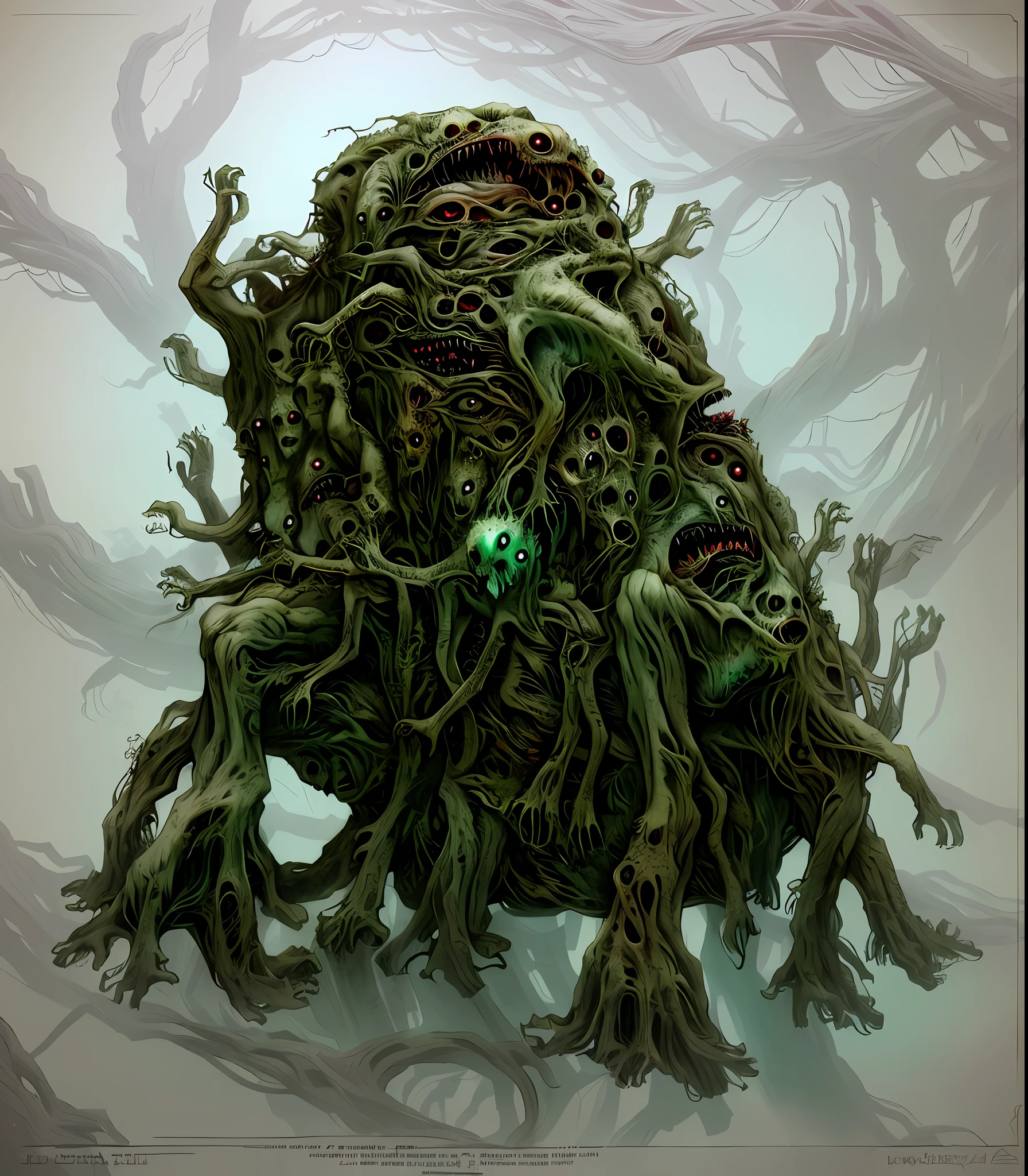 a drawing of a pile of zombies with hands in the air, elder thing, lovecraftian creature, lovecraft art, highly detailed creature, creature concept art, monster concept art, detailed creature, shoggoth, azathoth, creature design, lovecraft illustration, lovecraftian monster, creepy mutant flesh creature, by Todd Lockwood, by Chris Rahn, BioPunkAI