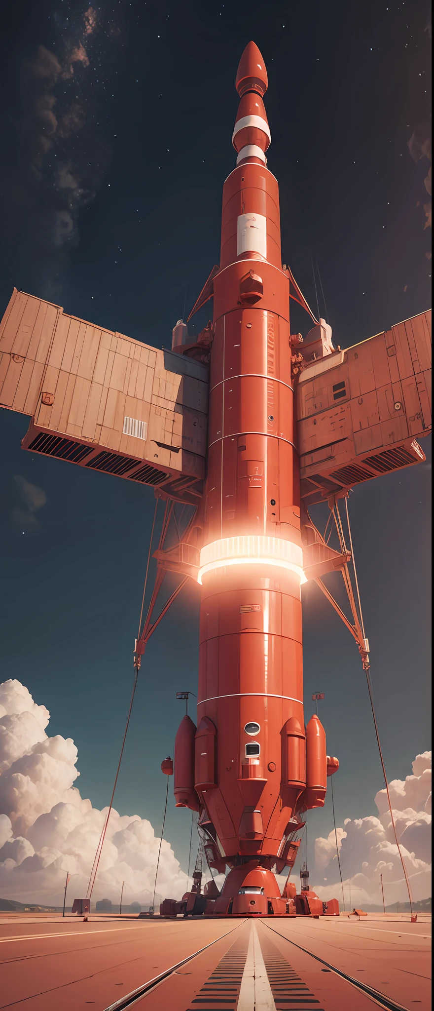 Red spacecraft ready for launch. --auto --s2
