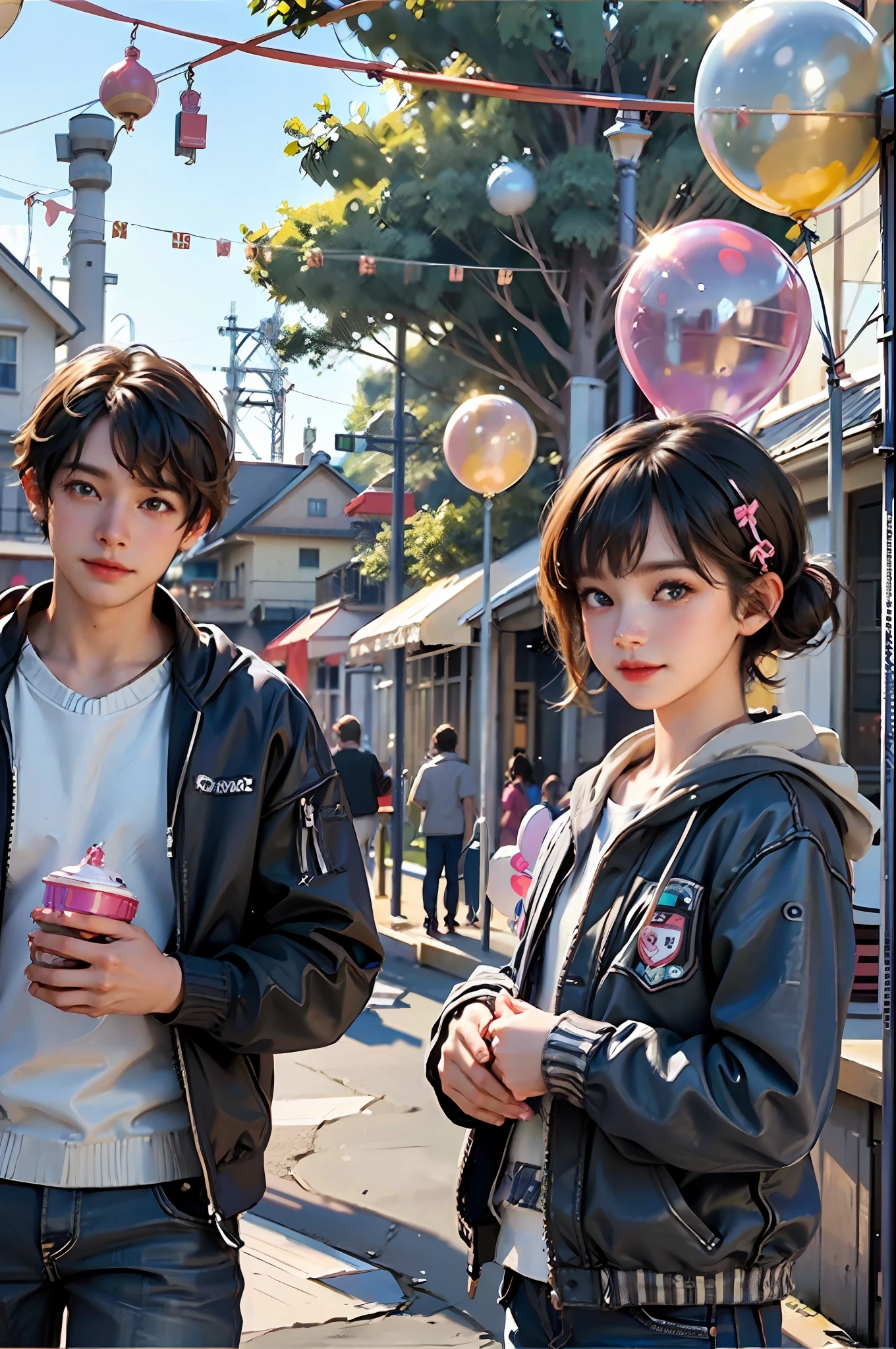 Two boys, amusement park, holding balloons, happy, happy, perfect quality, clear focus (clutter - house: 0.8), (masterpiece: 1.2) (Realistic: 1.2) (Bokeh) (Best quality) (Detailed Skin: 1.3) (Intricate Details) (2480x3508) (Detail Eyes) (Sharp Focus), (Happy) --auto --s2