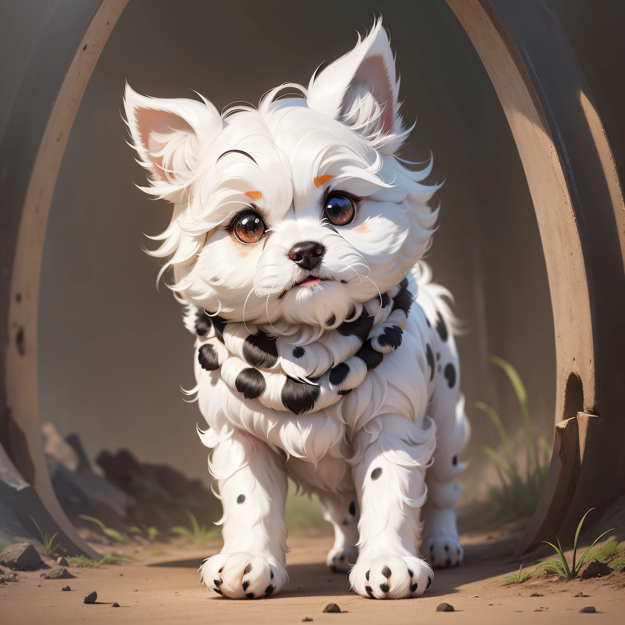 image of a white shitzu with black spots --auto --s2
