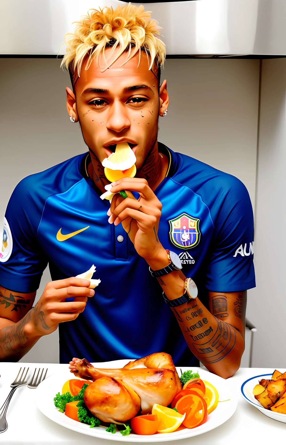 Neymar eating roast chicken