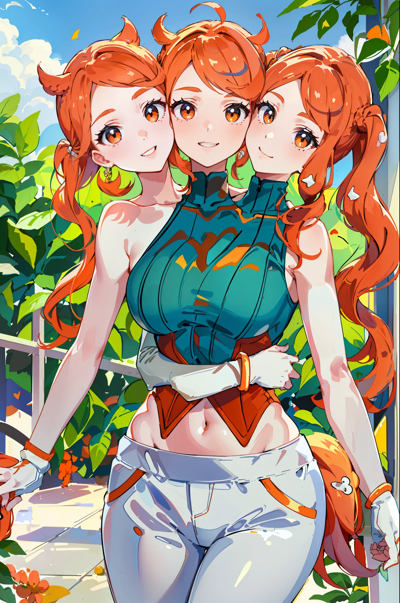 3heads, best quality, masterpiece
3 girls, sonia, orange hair, identical hair color, same eye color, necks side by side, necks evenky spaced on shoulders, (extra arms:1.4), six arms, smiling, running, gym uniform, sweatpants, outdoors
((three heads, 3head):1.5)