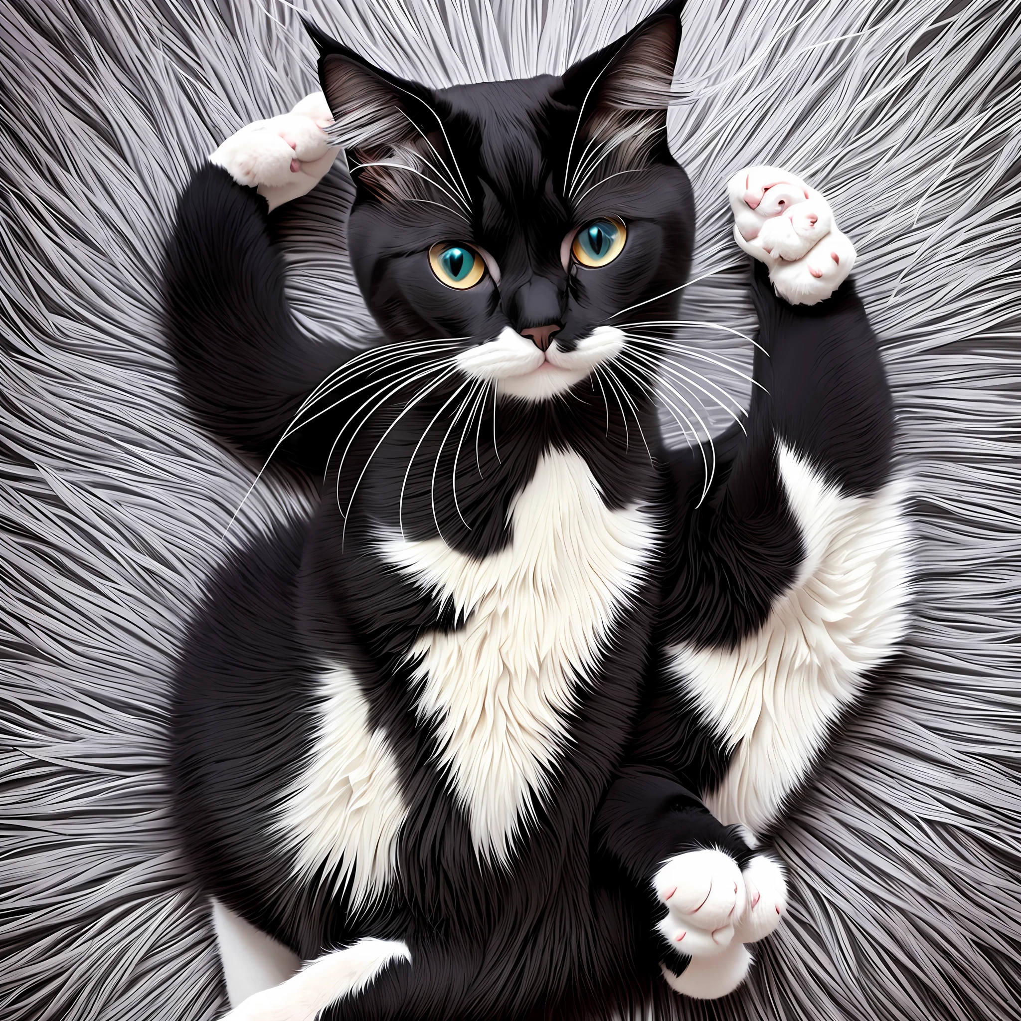 Metal black and white tuxedo cat that is not eight-split --auto --s2