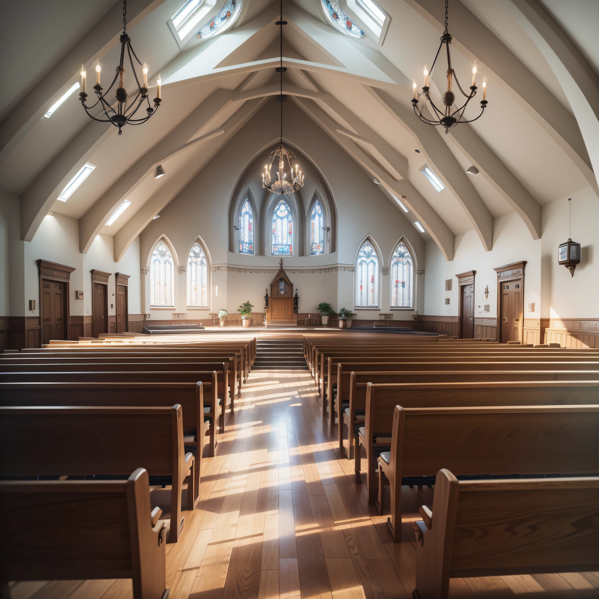 an Adventist church full of people, view inside, well lit, stock photo, by Emma Andijewska, by Jakob Gauermann, church, high quality photo, medium portrait, photo taken, set photo, high resolution photo, religion, very expressive, realistic anime, drawn, 4k --auto --s2