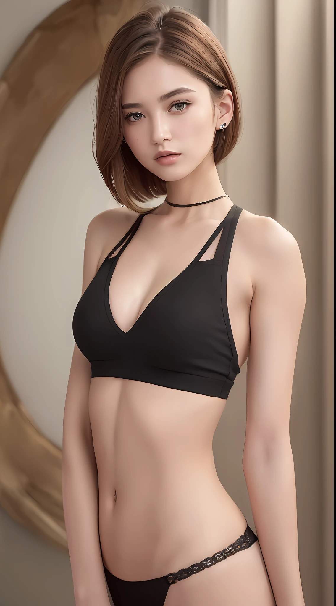 ((Best quality, 8k, Masterpiece :1.3)), 1girl, Pretty woman with emphasizing slender abs :1.3, (random hairstyles :1.2), Oversized tank top :1.2, Ultra-detailed face, Detailed eyes, Double eyelid, armpit