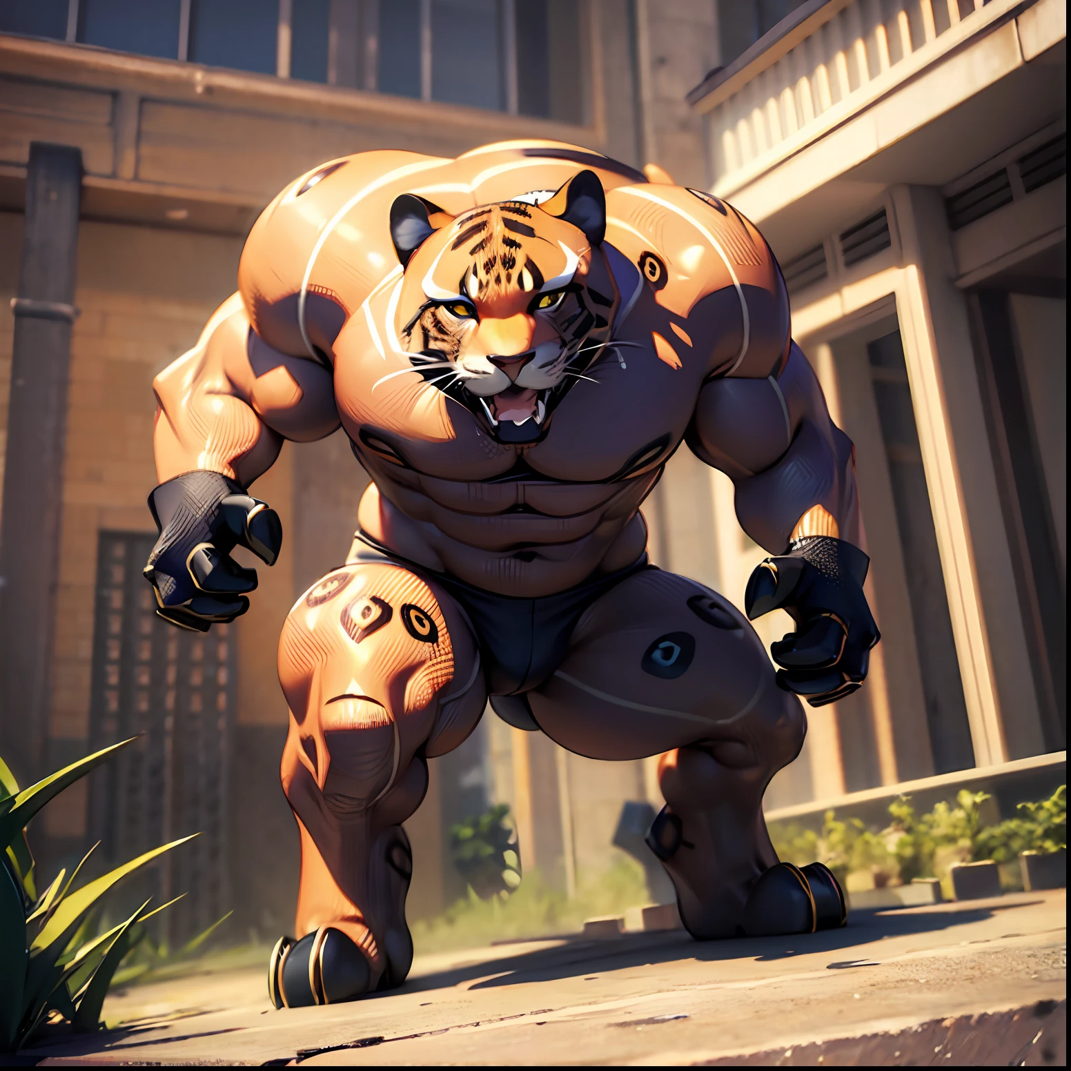 "Jaguar furry 3d, powerful and fearless, large and with baggy and realistic clothes, realistic HD 3d style, clear background, front and wide view, overwhelmingly realistic, perfect 3d wallpaper image."