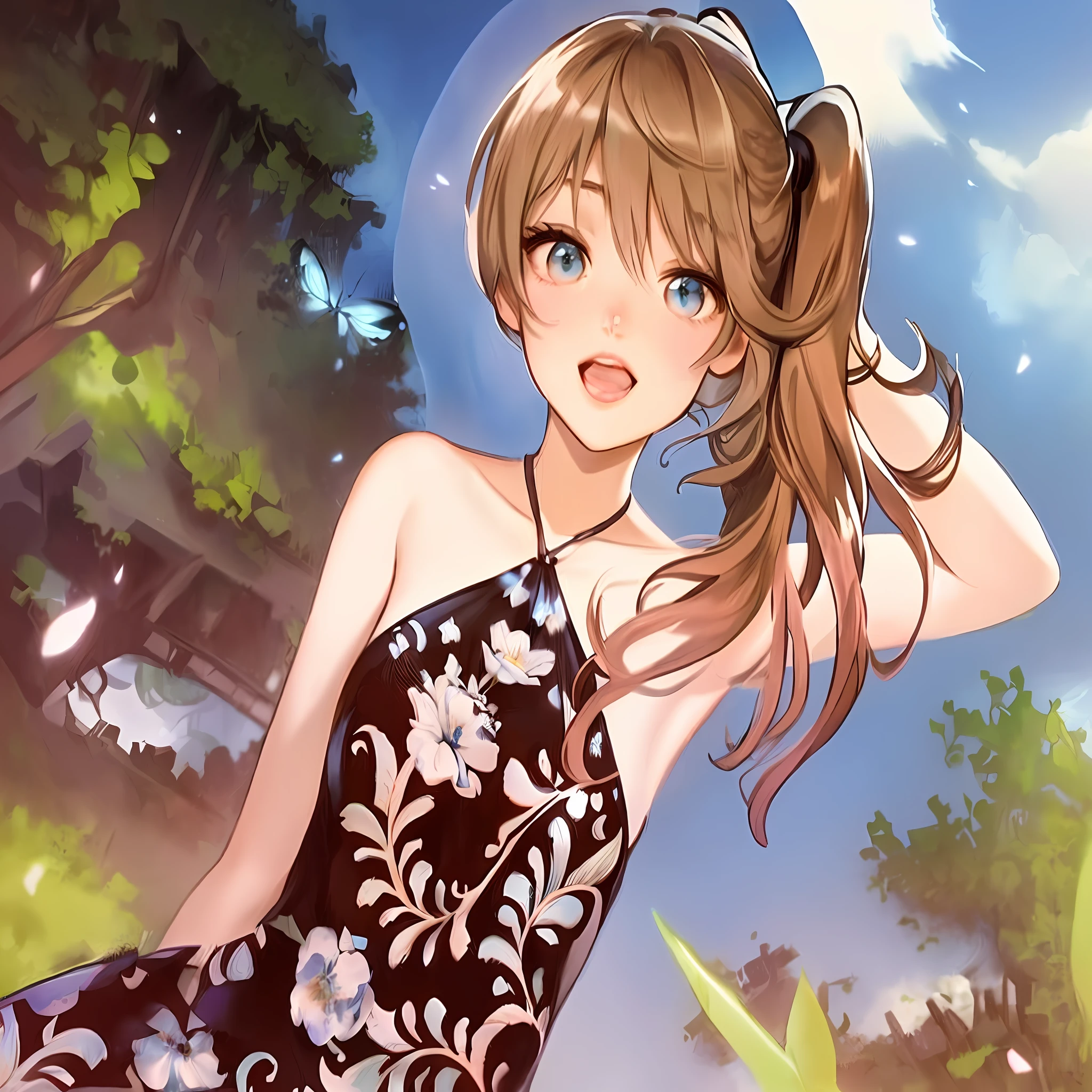 (Overhead Views),Dynamic Angle,Ultra Detail, Illustration, Close Up, Straight, One Girl, (Fantasy:1.4), (Azure Eyes:1.233),Her Eyes Glowed Like Dreamy Stars,(Glowing Eyes:1.233),(Beautiful and Delicate Eyes:1.1),(Silver Hair:1.14),(Unkempt Hair,Very Long Hair,Braids,Between Eyes,Side Locks), (+ (Flowers with Bull Hair: 1.14)),(Chiffon Dress,Blue Floral Pattern on Uniform)/=(Military Uniform: 1.24),(Sleeveless,Wide Sleeves),(Fingerless Gloves),Choker,(Priestess Niso),High Heels,(Expressionless,Mouth Closed),(Stingling),(Classic Princess Boudoir with Dressing Table White Ancient Palace French Window),(White Flower,Flower),(Deep Sea),(Flowing Water),(Dull Blue World Tree:1.14),( Ruins),(Night:1.2),Dreamy,Soul,(Fluorescence),(Flying Translucent Blue Butterfly:1.15),[[Delicate Fingers and Hands:0.55]::0.85],(Fine Fingers),(Yuba:0.5),