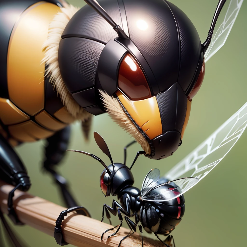 A wasp with a large stinger that hurts a small ant --auto --s2
