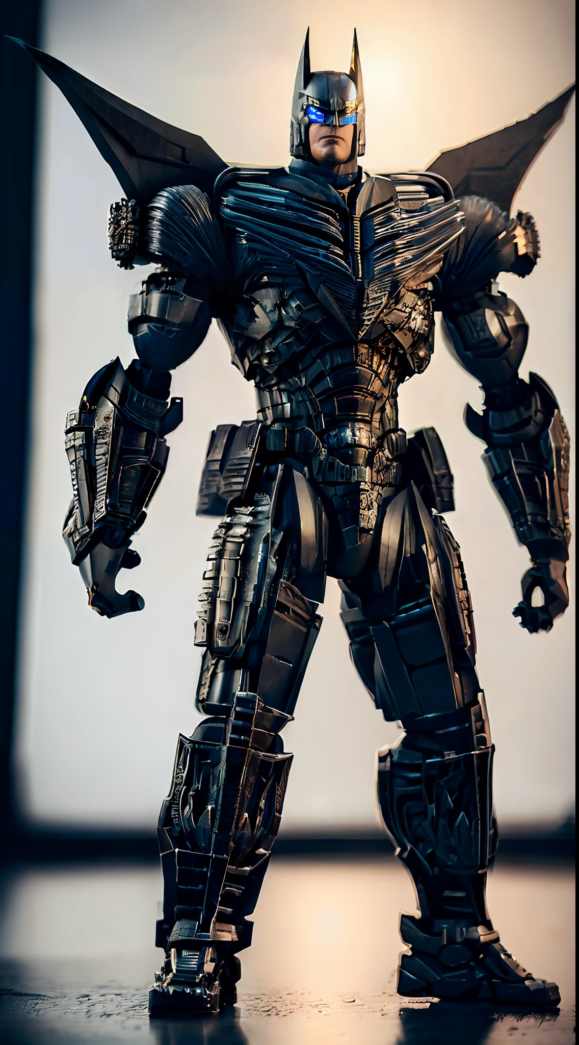 full body, Transformers, in the style of batman and hr giger, photo realistic, ultra details, natural light, light background, photo, Studio lighting cinematic shot + dynamic composition, incredibly detailed, sharpen, details + intricate detail + professional lighting, film lighting + 35mm + anamorphic + lightroom + cinematography + bokeh + lens flare + film grain