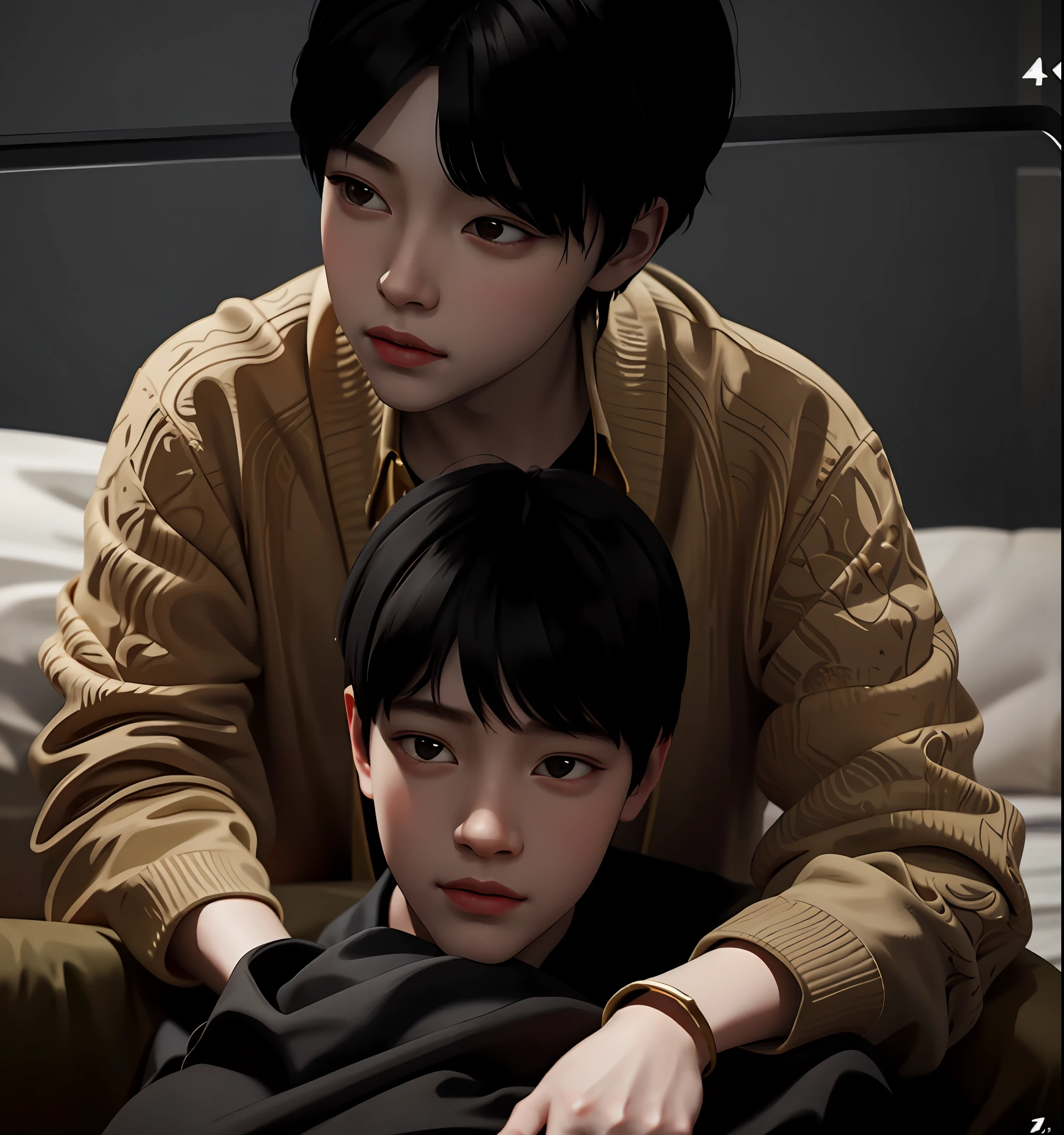 Two beautiful young boys, masterpiece, best quality, high resolution, 8k, intricate details, (realistic, highly detailed)