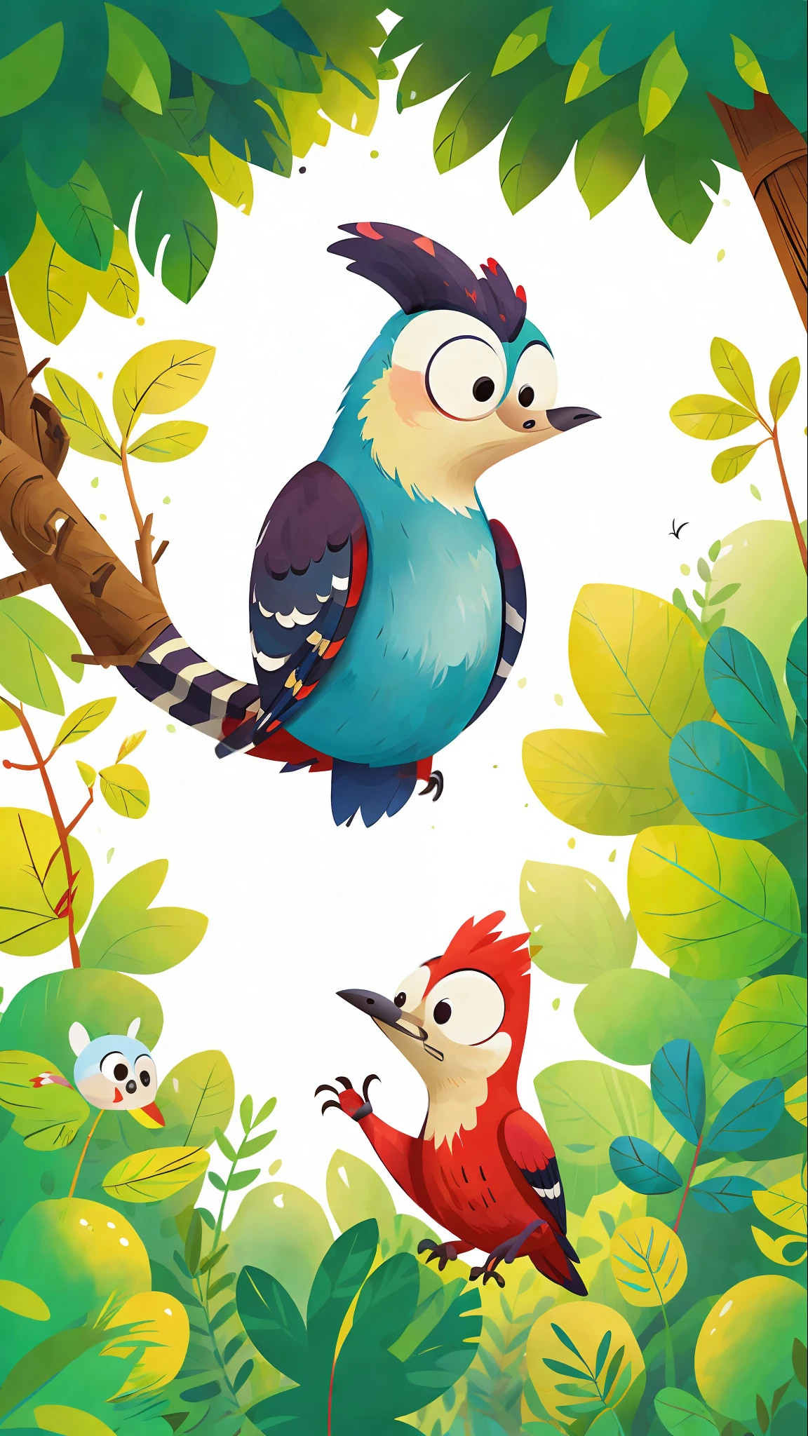 A Woodpecker for a children's book cover, cartoon, high quality, cartoon strokes