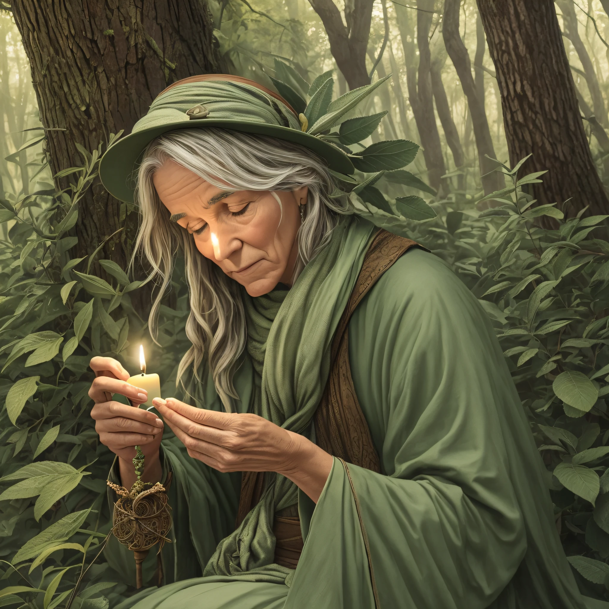 Old sage in the woods with a candle --auto --s2