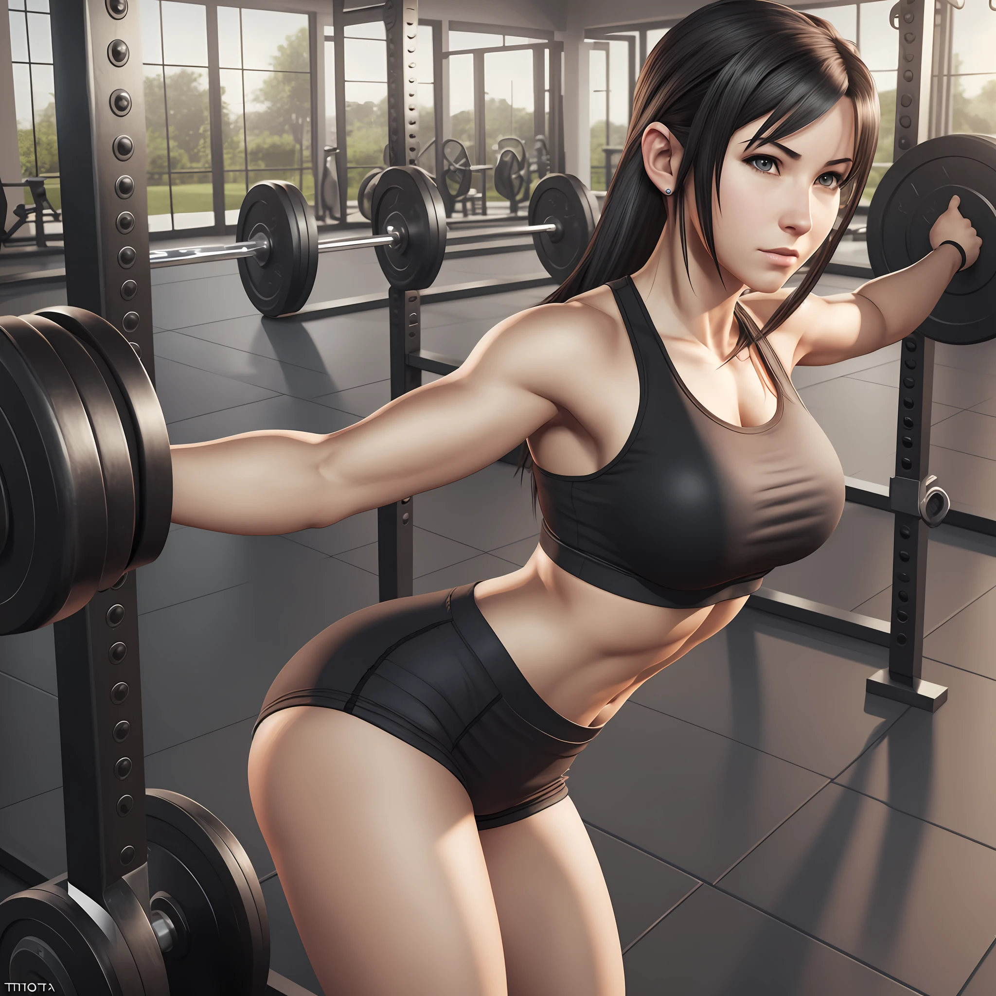 realistic photoart Tifa Lockhart wearing gym clothes --auto --s2