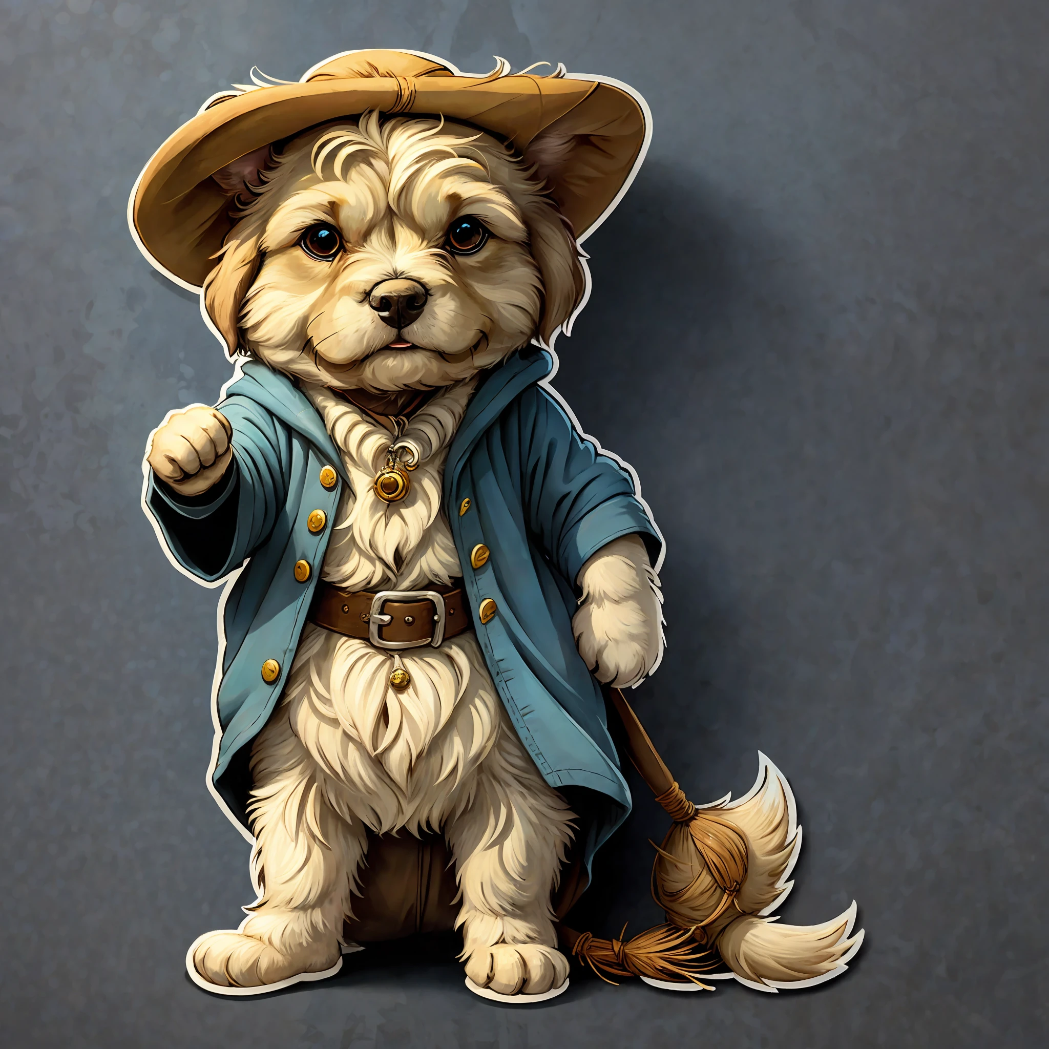 cute cartoon sticker of an dog cosplaying as bilbo baggins