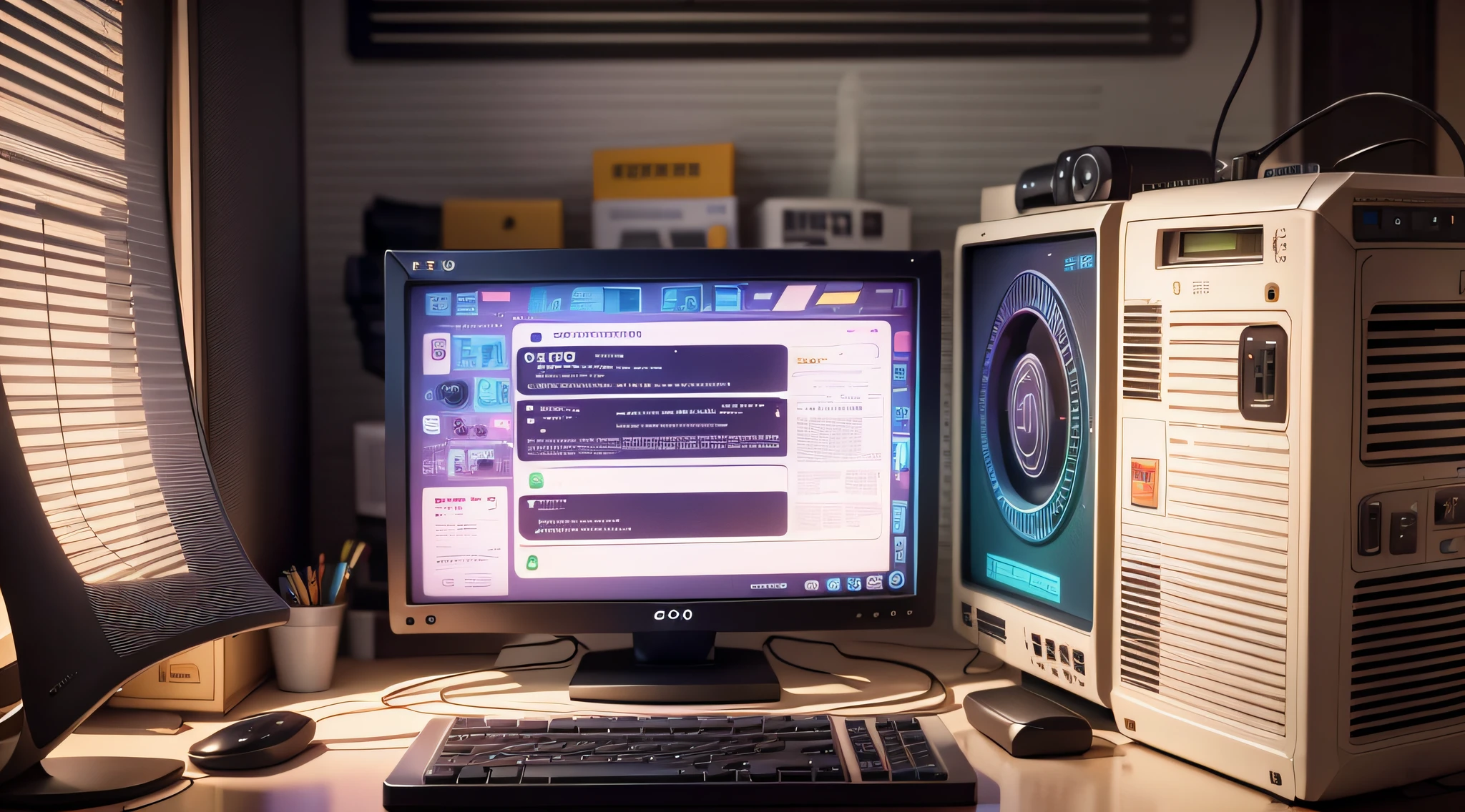 film still, computer chip, 2080s sitcom style, monitors, unpainted, sophisticated, symbolic --auto --s2