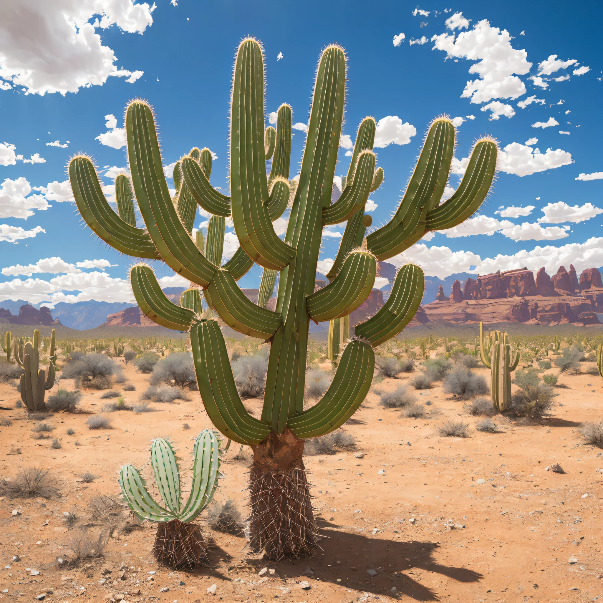 Amidst the thorny challenges, the cactus stands out, reminding us that strength springs from adversity. Embrace your thorns as they are the armor that protects your growth and resilience. A majestic cactus with numerous spines that reach skyward, casting shadows on the arid desert floor. The cactus is adorned with vibrant, blooming flowers, contrasting with the barren landscape. The sharp thorns shine under the sun's rays, showing its resilience. Realistic image, scene is captured in a photograph, using a macro lens to highlight the intricate details of the cactus, --ar 1:1 --v 5. --auto --s2