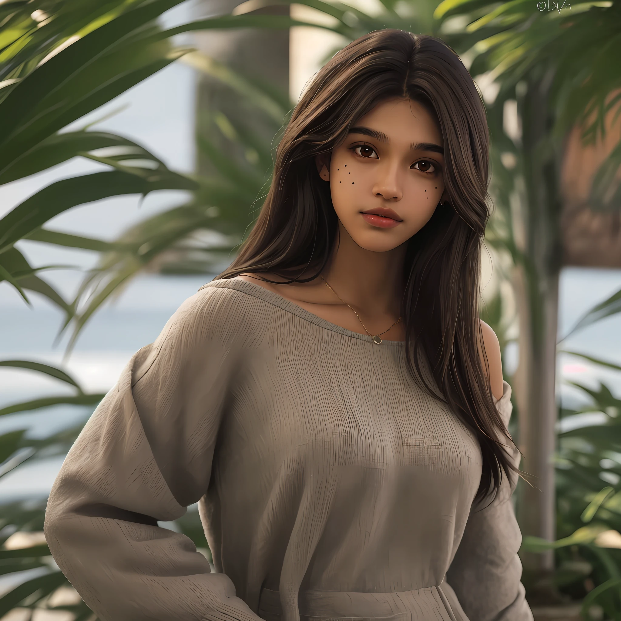 Teenager, Brown skin, 1.67 tall, average weight for age, 18 years, broad shoulders, Dark brown eyes, light brown hair straight and short in the cut Wolf cute Sad Over the shoulders, Medium eyelash, beautiful detailed fleshy medium mouth with a mole on the lower left side of the mouth, artwork, beautiful Brazilian carioca teenager, 8K, Detailed, HD.