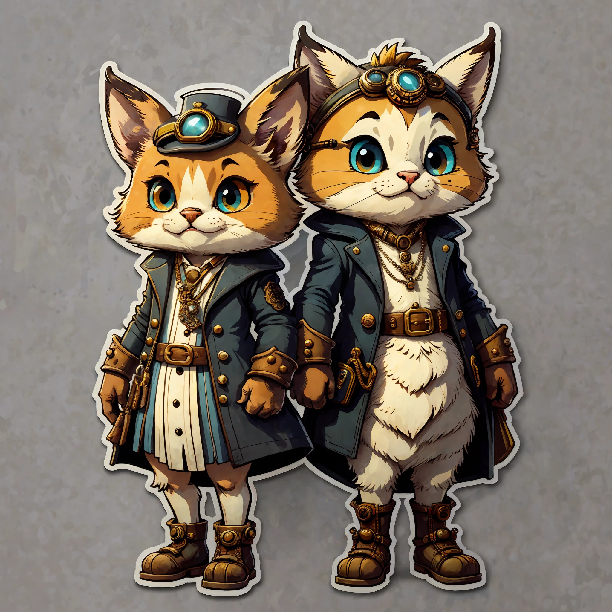 sticker,cute cartoon steampunk, simple background,