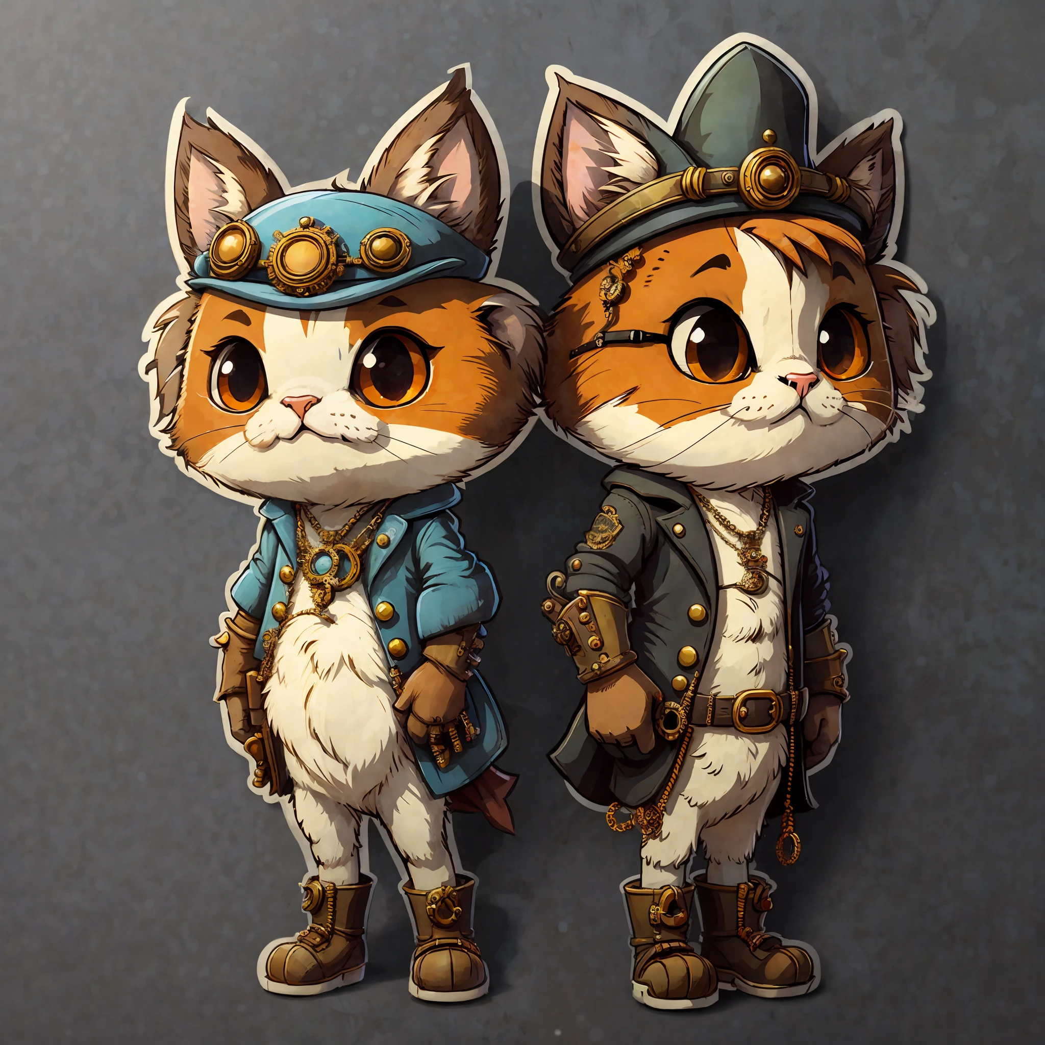 sticker,cute cartoon steampunk, simple background,