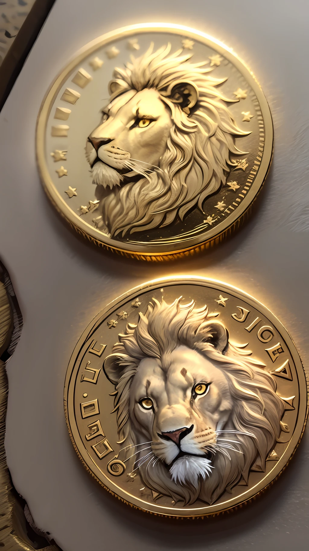 Lion's Head printed on gleaming gold coin --auto --s2